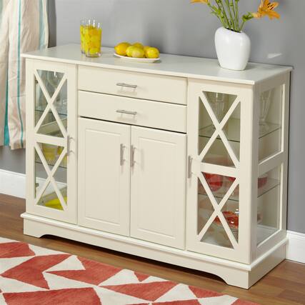Front. Hivvago - White Wood Buffet Sideboard Cabinet with Glass Display Doors - White.