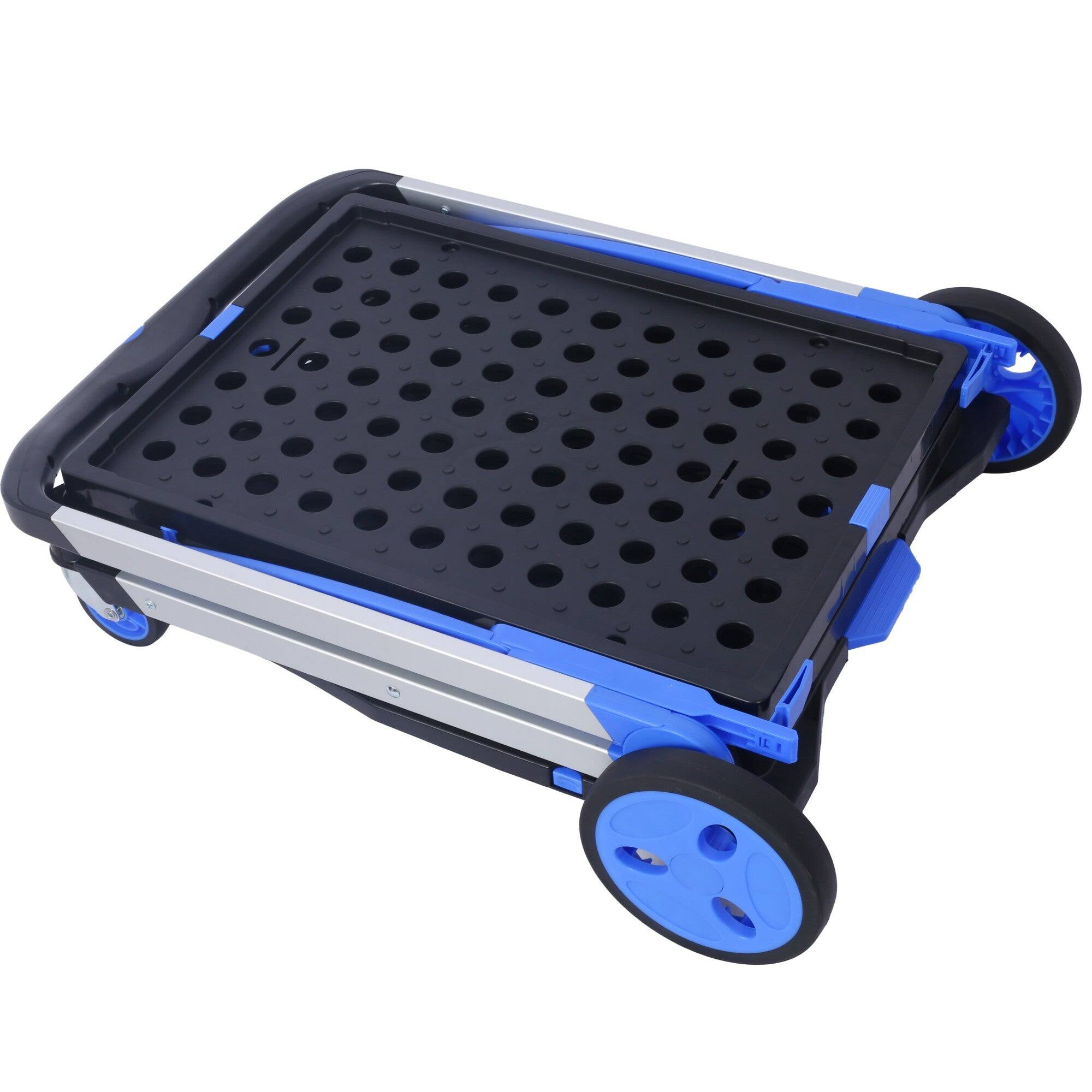 Alt View 2. Boyel Living - 2 Tier Foldable Utility Blue Platform Truck 200lb Capacity With Storage Basket - Blue.