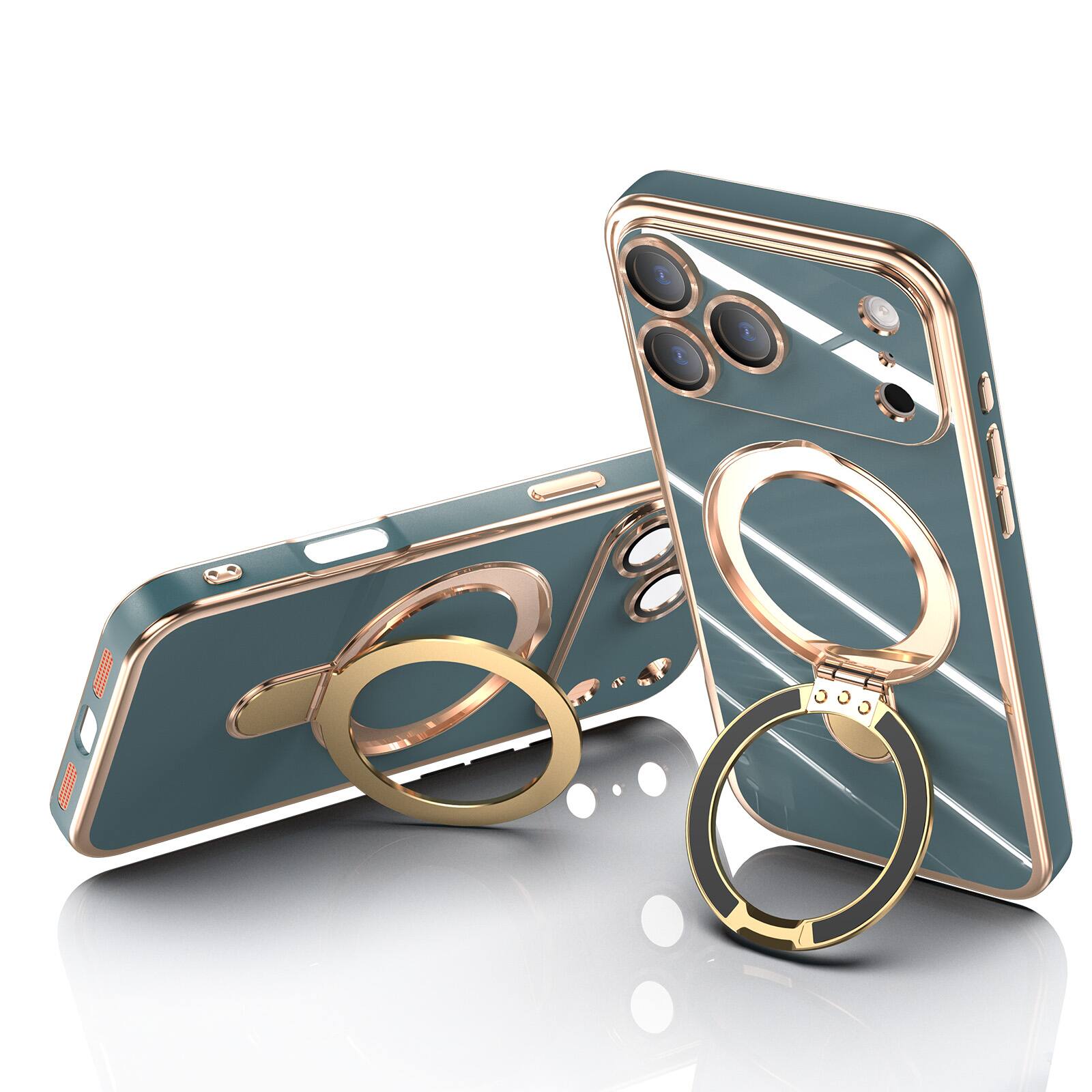 Alt View 2. Dteck - Mag Safe Case for Apple iPhone 17 Pro Max,Slim Shockproof TPU Case with Metal Stand Plated Bumper Bulit in Lens Film - Grayblue.
