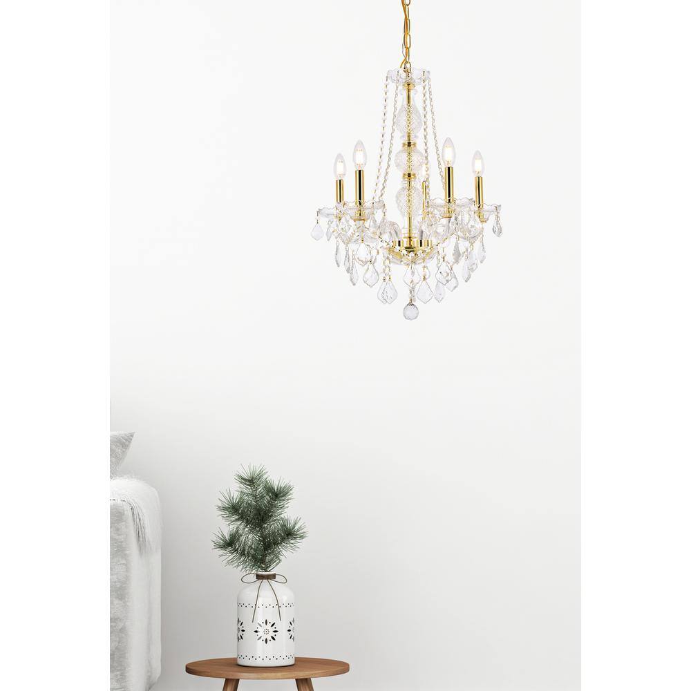 Angle. Elegant Lighting - Verona 5 light Gold Chandelier Clear Royal Cut Crystal - Gold.