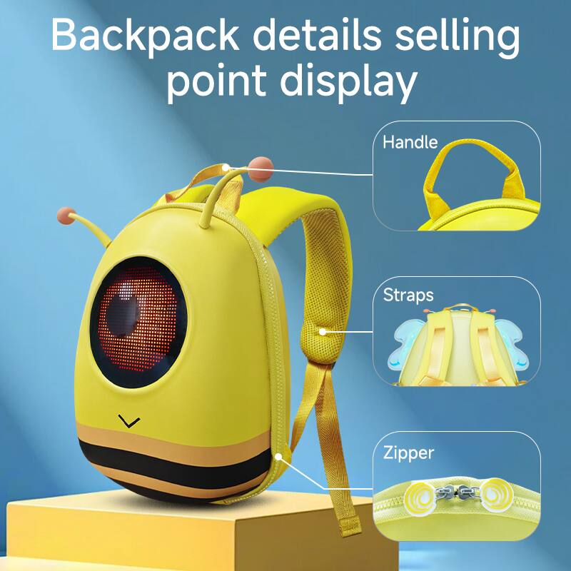 Backpack details selling point display

- Handle
- Straps
- Zipper