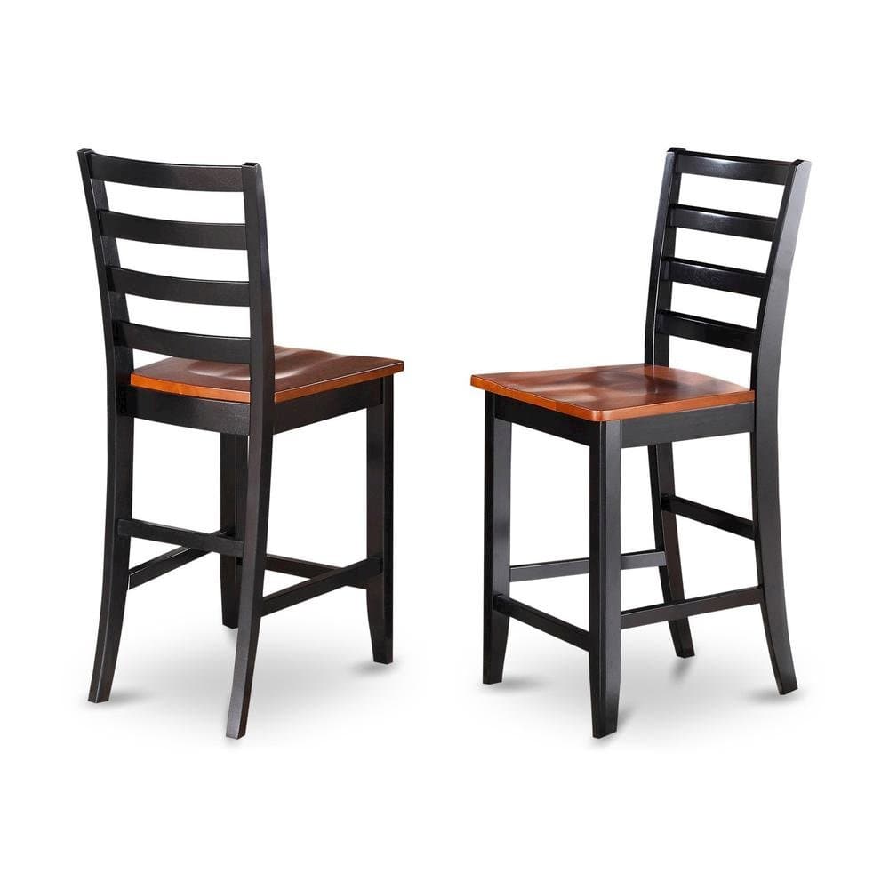 FurniFact - Solid Wood Counter Height Bar Stools - Black & Cherry