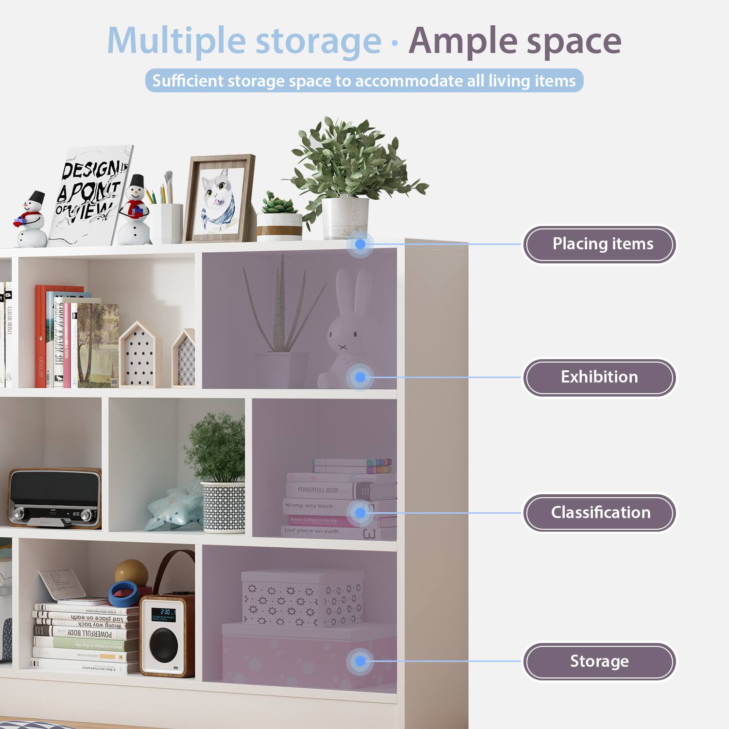 Multiple storage  
Ample space  
Sufficient storage space to accommodate all living items  

Placing items  
Exhibition  
Classification  
Storage  

DESIGN A POINT OF VIEW  

POWERPULL 800  
Wrong way back  
Let place on earth