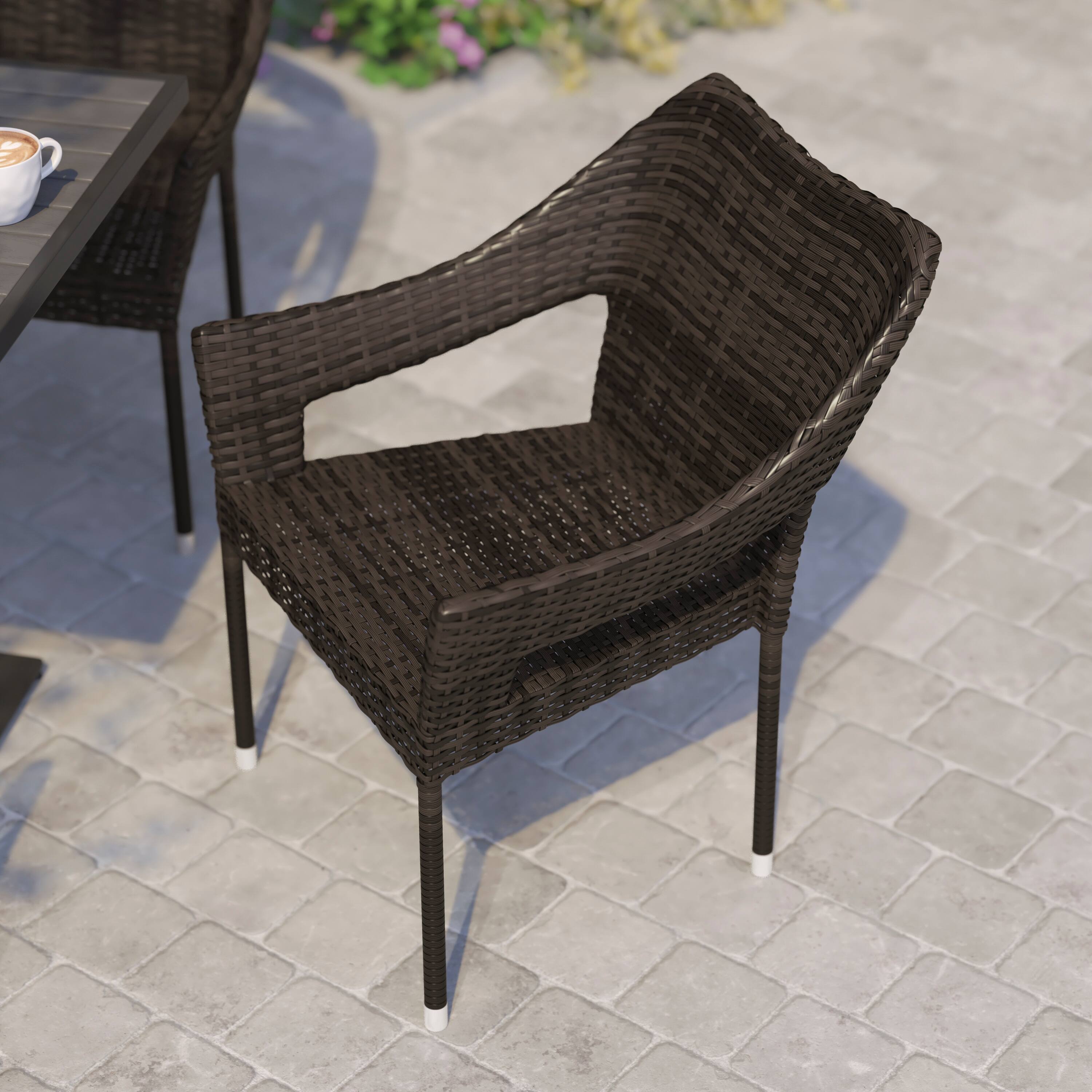 Alt View 3. Flash Furniture - Ethan Commercial Grade Stacking Patio Chair, All Weather PE Rattan Wicker Patio Dining Chair in Espresso - Brown.