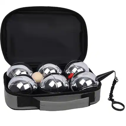 Front. HTUTWOO - 1.5lb Boules Set-Large Action Game Outdoor Family Games for Adults, 6 Metal Balls with Wooden Jack Ball & Measuring Tool - Gray.