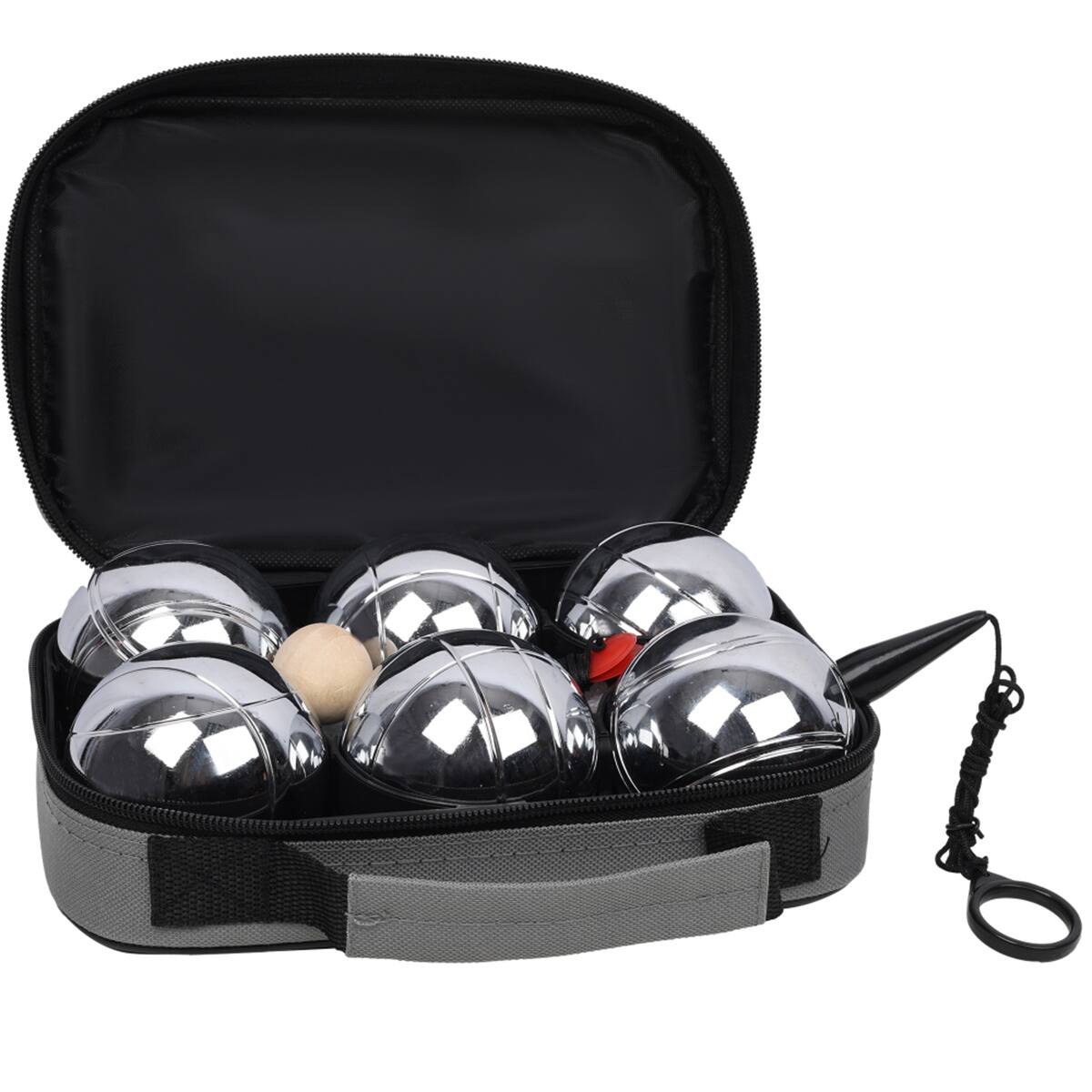 Front. HTUTWOO - 1.5lb Boules Set-Large Action Game Outdoor Family Games for Adults, 6 Metal Balls with Wooden Jack Ball & Measuring Tool - Gray.