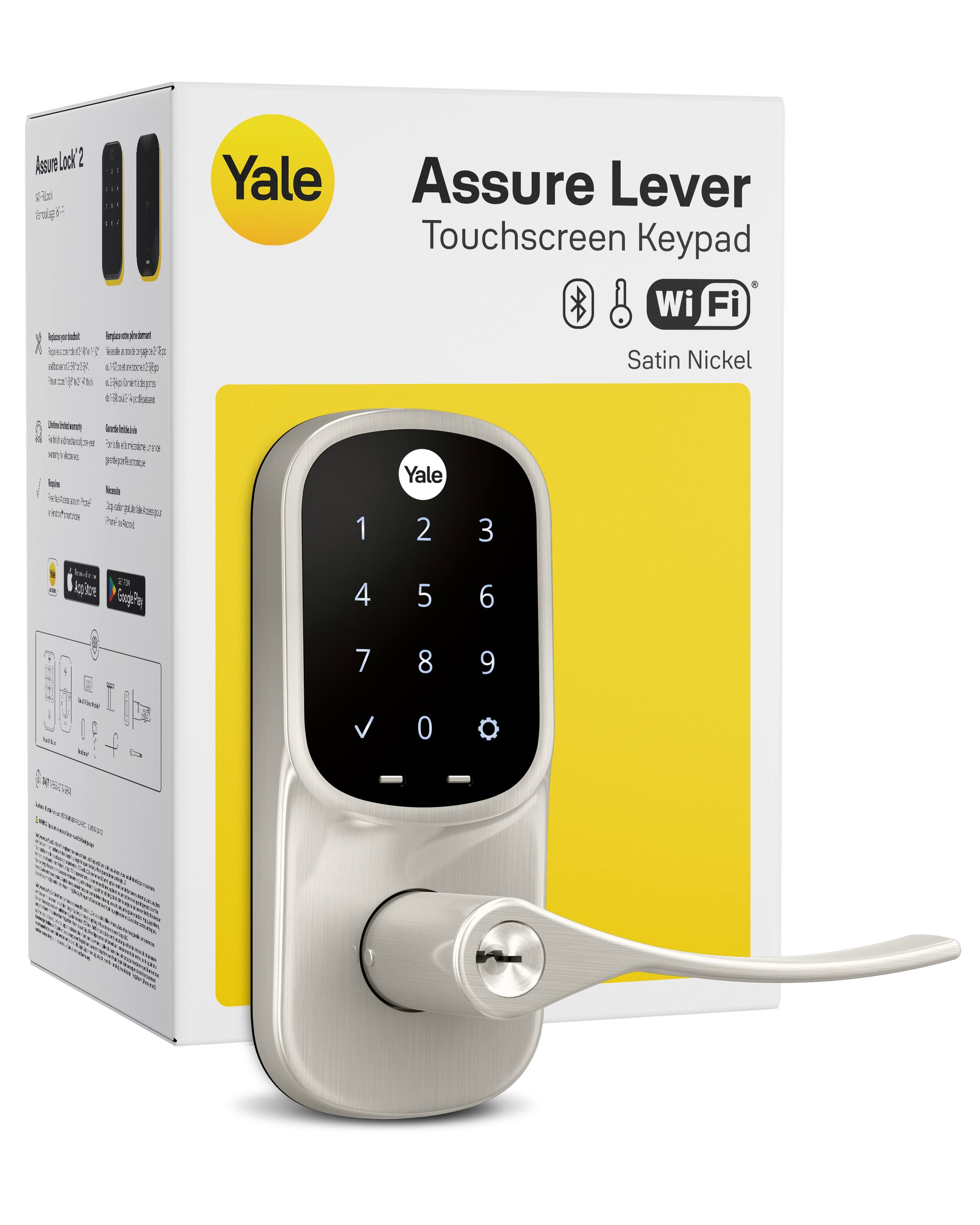 Assure Look Ho Rigulament infoxydrated u.2@plintepre choles
Yale
Assure Lever Touchscreen Keypad 8 Wi Fi Satin Nickel
Grader/Indlsche Probetricaire.com proteprssice
Yale
1
2
3
4
5
6
7
8
9
V
0
o
cup
con