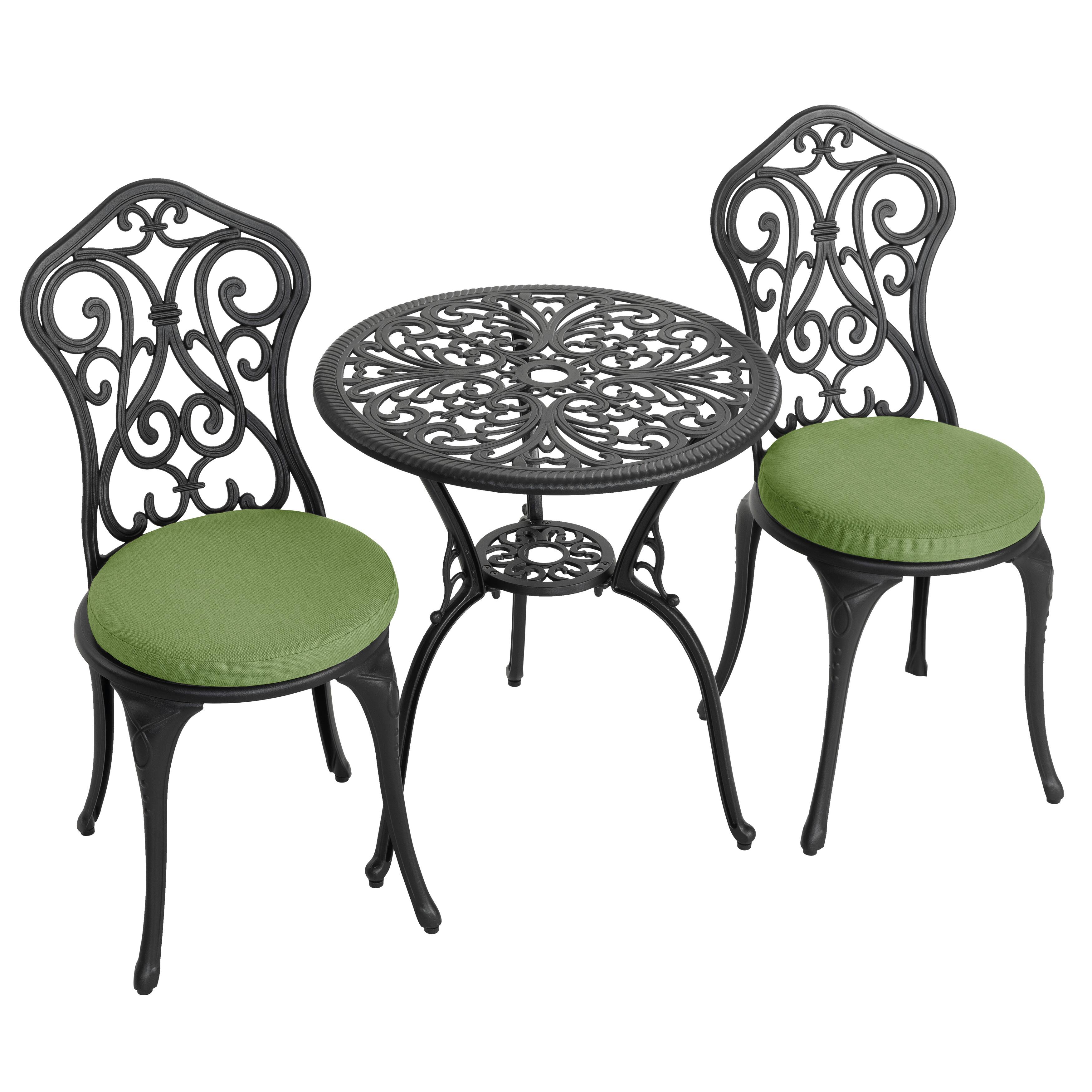 Alt View 5. Nuu Garden - Patio 3-Piece Cast Aluminum Bistro Set with Cushions, Umbrella Hole - Blank and Green.