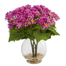 BreeBe - 10" Daisy Artificial Arrangement in Fluted Vase - Mauve