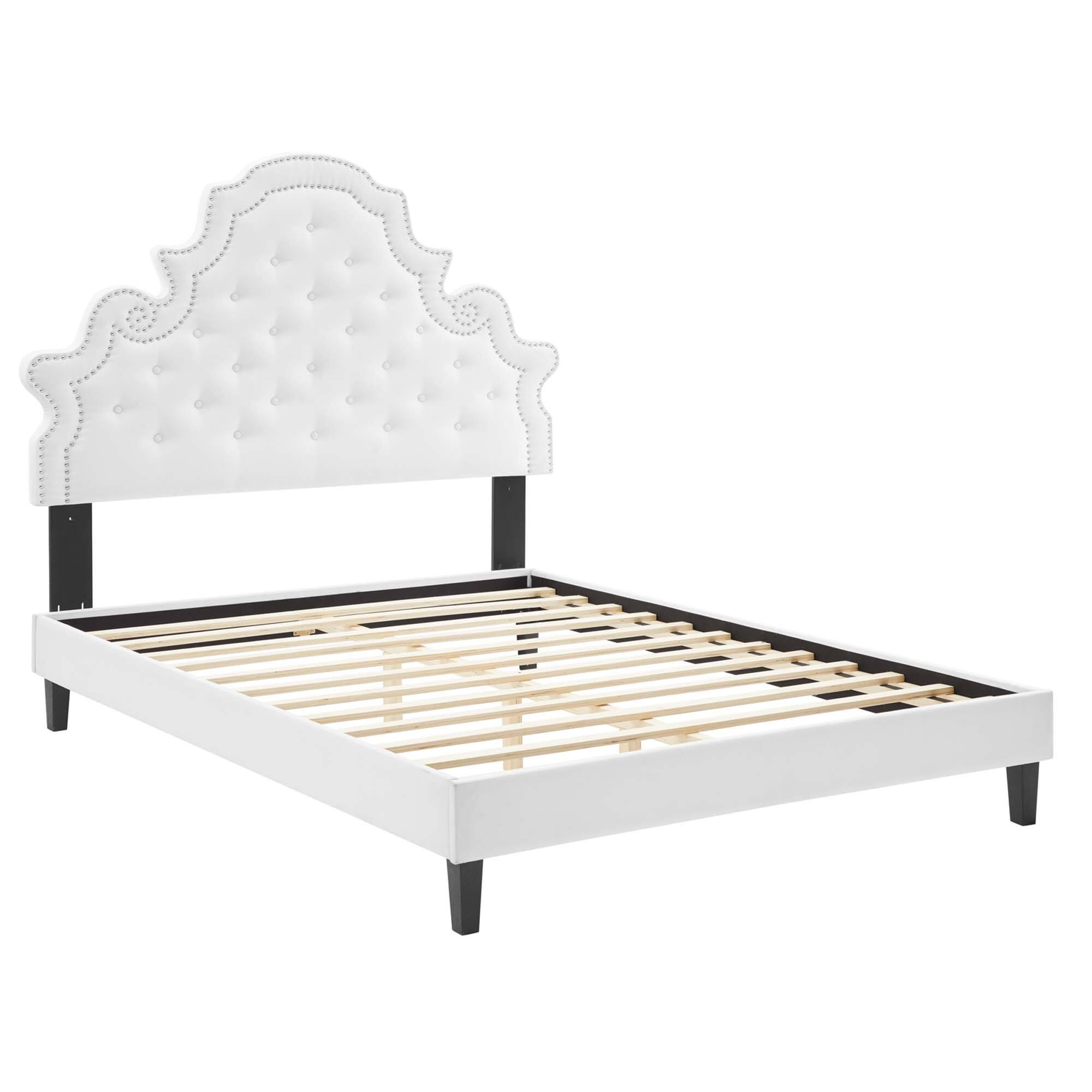 Alt View 1. Modway - Leah Chevron Tufted Performance Velvet Queen Platform Bed - White.
