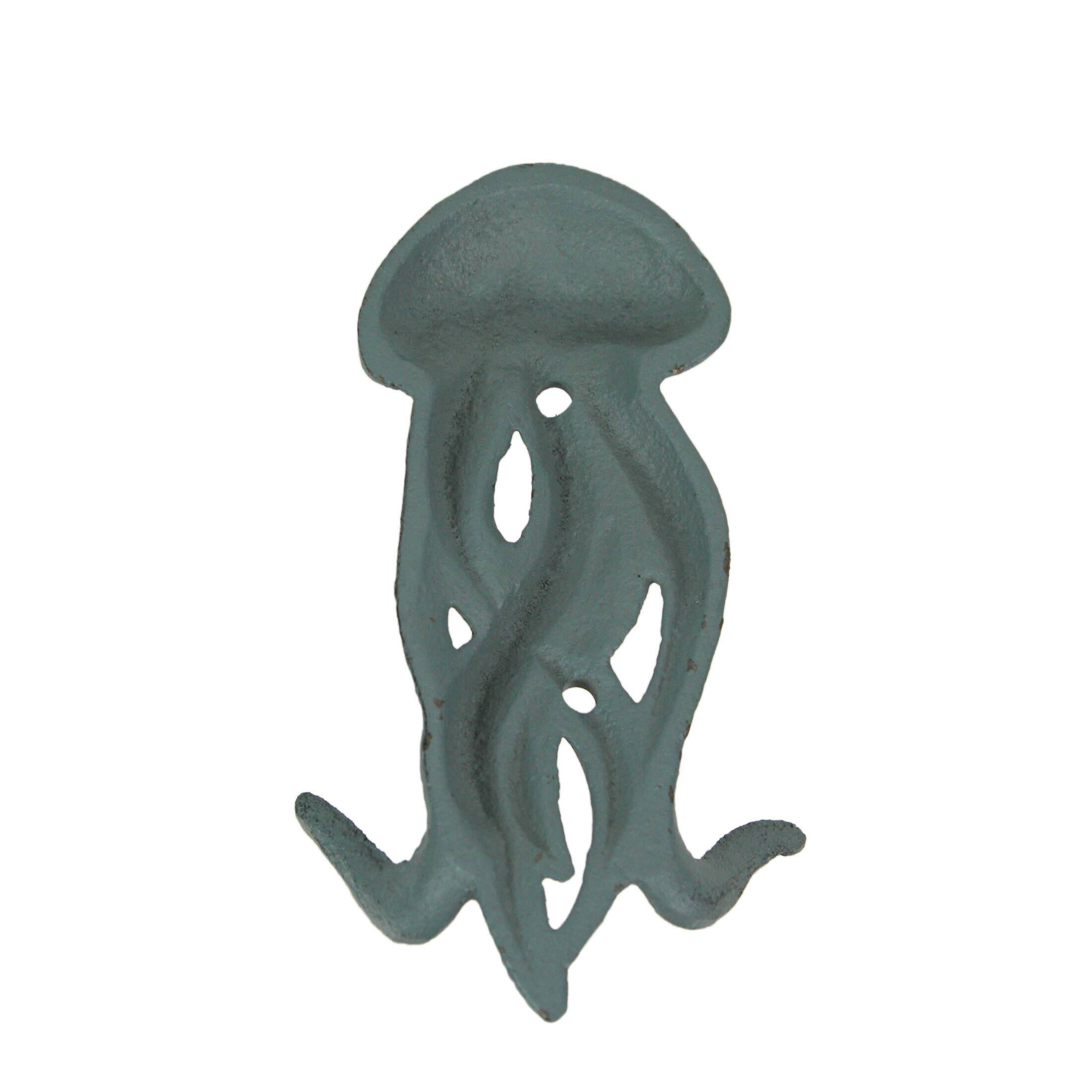 Alt View 4. Zeckos - Set of 3 Cast Iron Jellyfish Wall Hooks 5 Inches High - Blue , Gray, White - Multicolored.