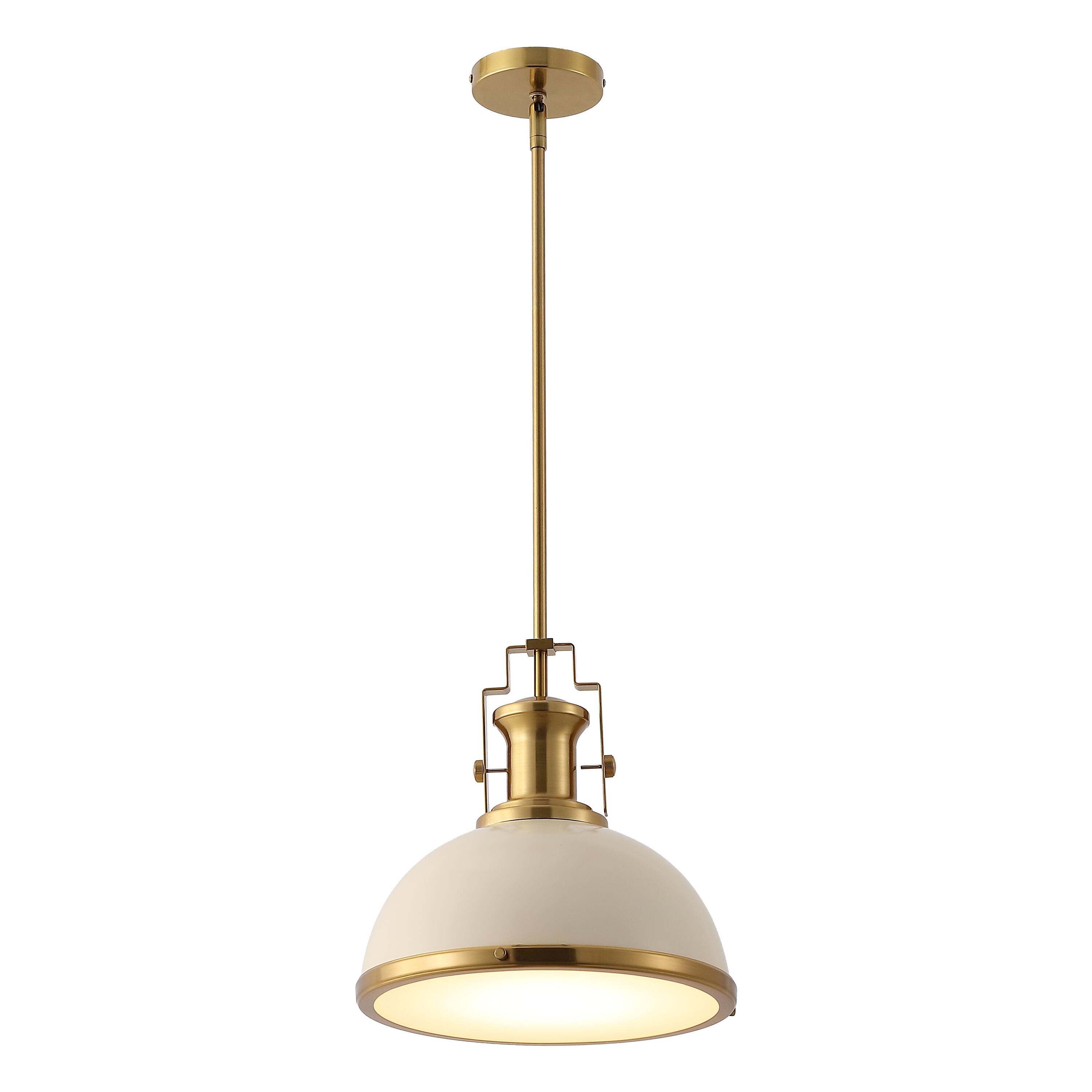 Jonathan Y - Homer 13" 1-Light Modern Industrial Metal LED Dome Pendant - Almond/Brass Gold