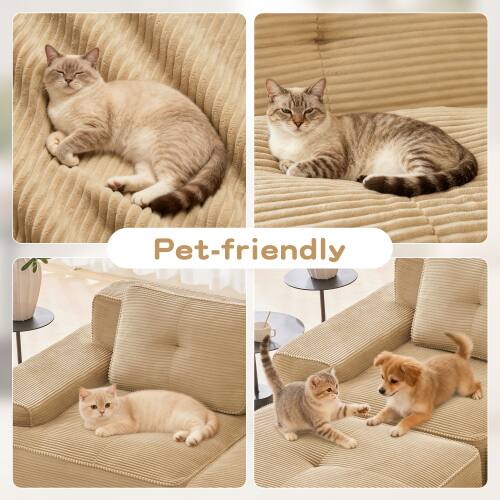 Alt View 2. Anysun - 82" L-Shape Corduroy Modular Sectional Sofa - 2-Seat Deep-Seat Couch, Pearl-Like Piping, Tufted, No Assembly - Camel.