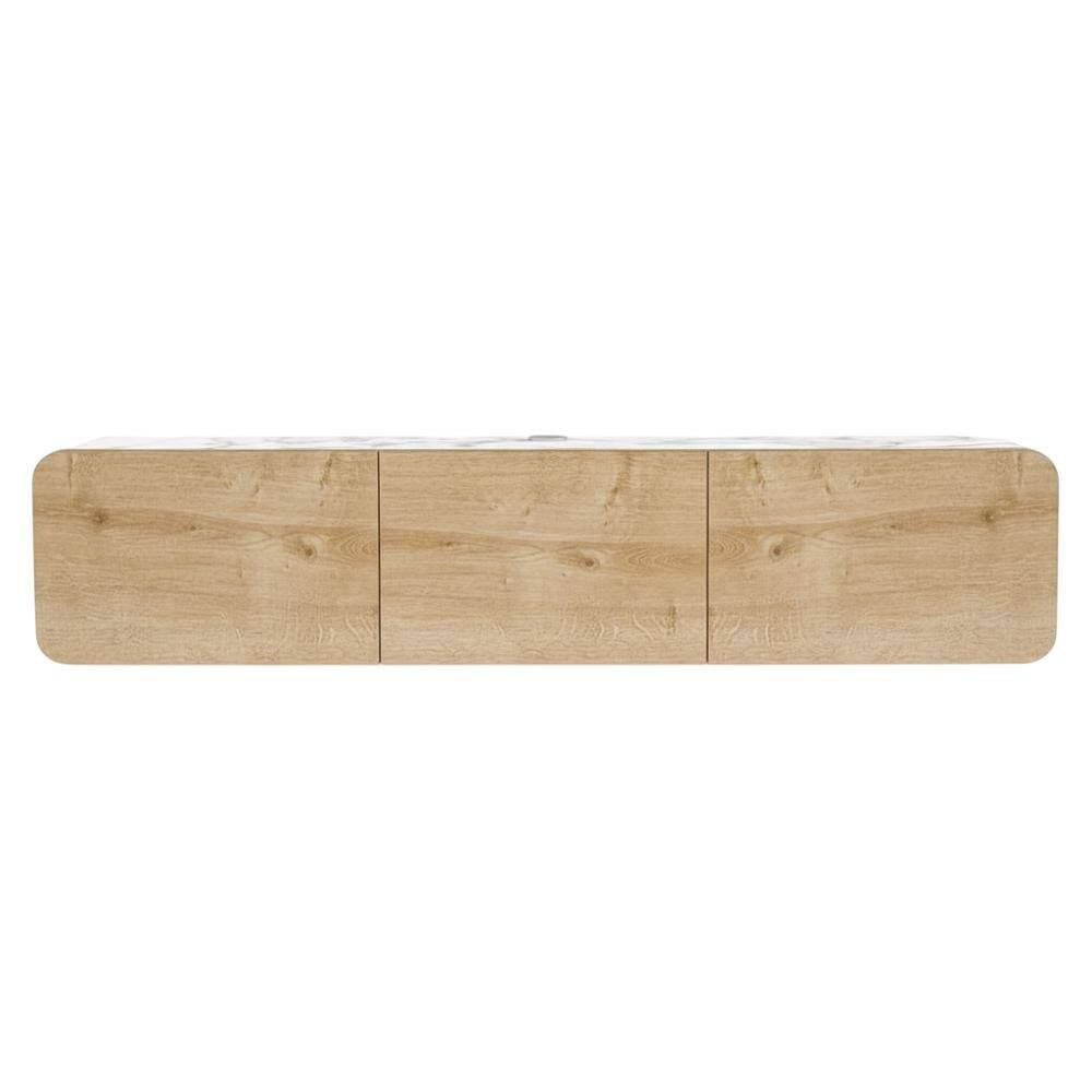 Alt View 3. FurniFact - Wall Mounted Oval TV Stand in Walnut with Wooden Finish and Modern Design - Beige.