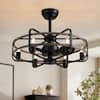 Front. Siljoy - 24.8 Inch Farmhouse Gray Caged Ceiling Fan Light, 6 Candle Lights, 6-Speed Reversible for Bedroom Kitchen and Foyer - Gray wood grain.