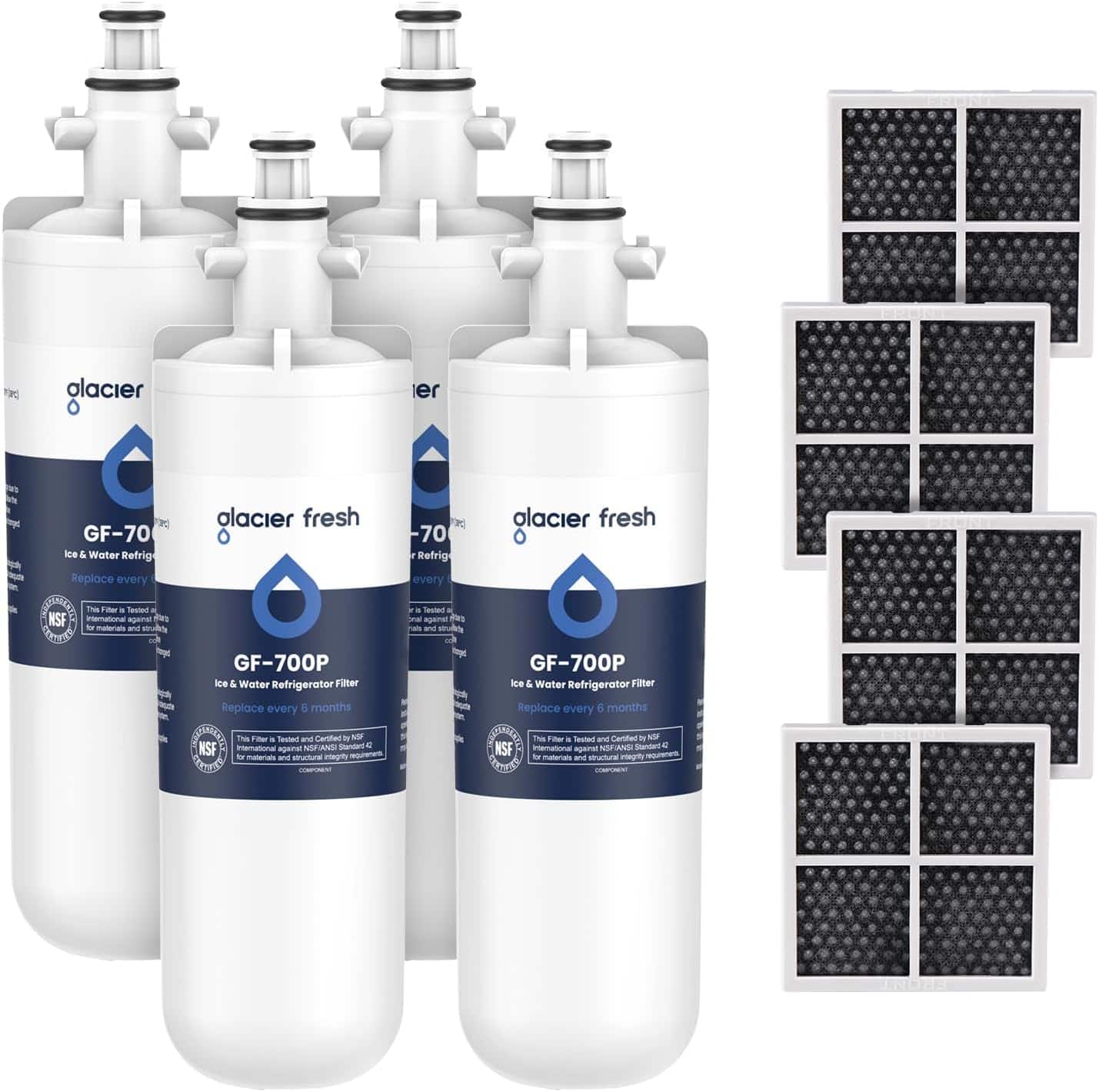 GLACIER FRESH - for LG LT700P Refrigerator Water Filter, Replacement for LT700PC and LT120F Air Filters, 4+4 Pack
