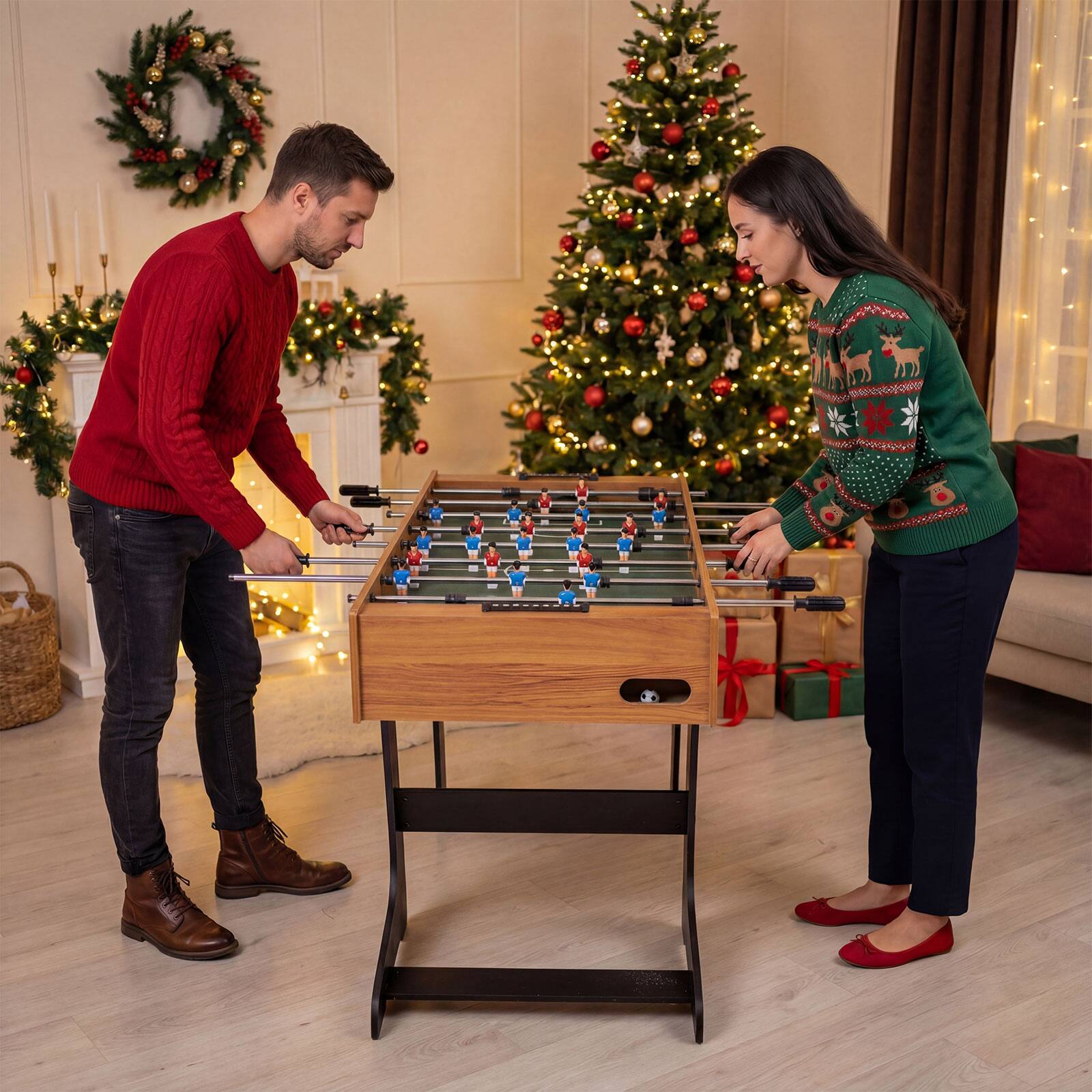 Alt View 1. Costway - Costway 4ft x 2ft Folding Foosball Table with 2 Balls & Slide Scorers, 22 Players, Indoor - Natural.