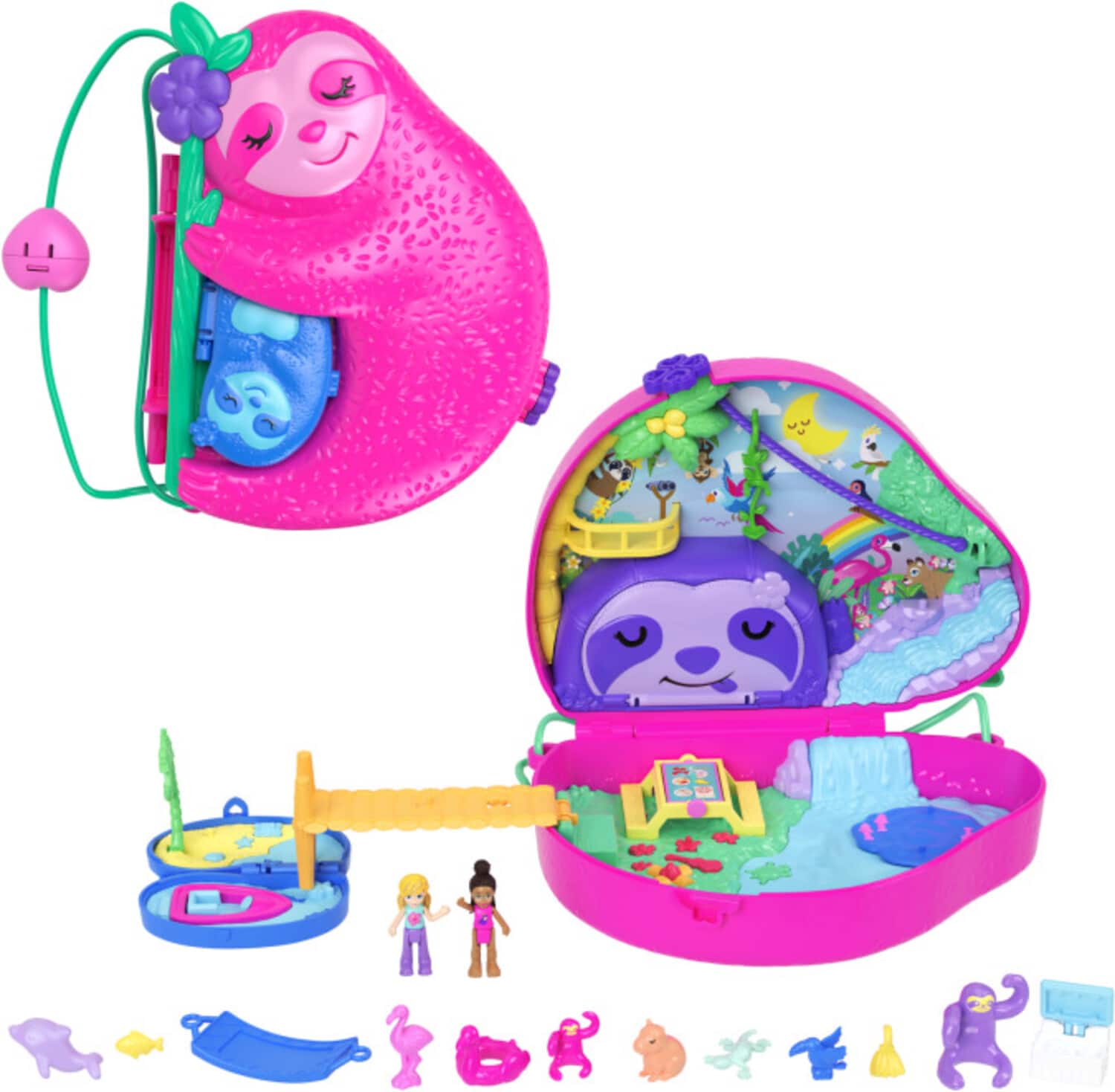Mattel - Polly Pocket Sloth Family 2-in-1 Purse Compact, Dolls and Playset - COLLECTABLES - Multicolor