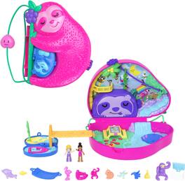 Mattel - Polly Pocket Sloth Family 2-in-1 Purse Compact, Dolls and Playset - Collectibles - Multicolor