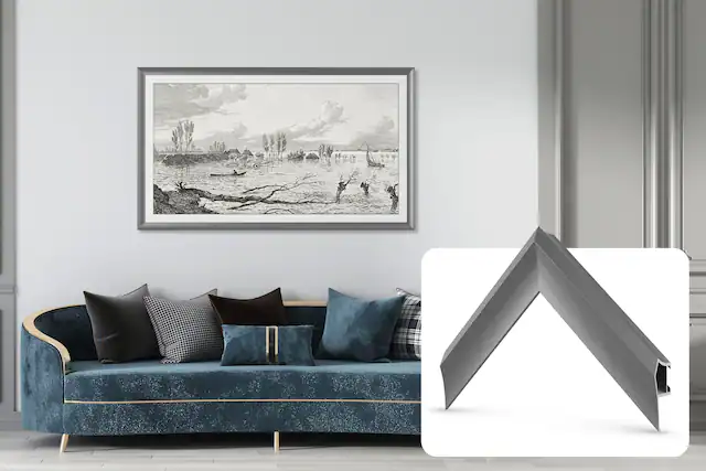 Front. Deco TV Frames - Alloy Prismatic Bezel for Samsung The Frame TV - 50" - Graphite.