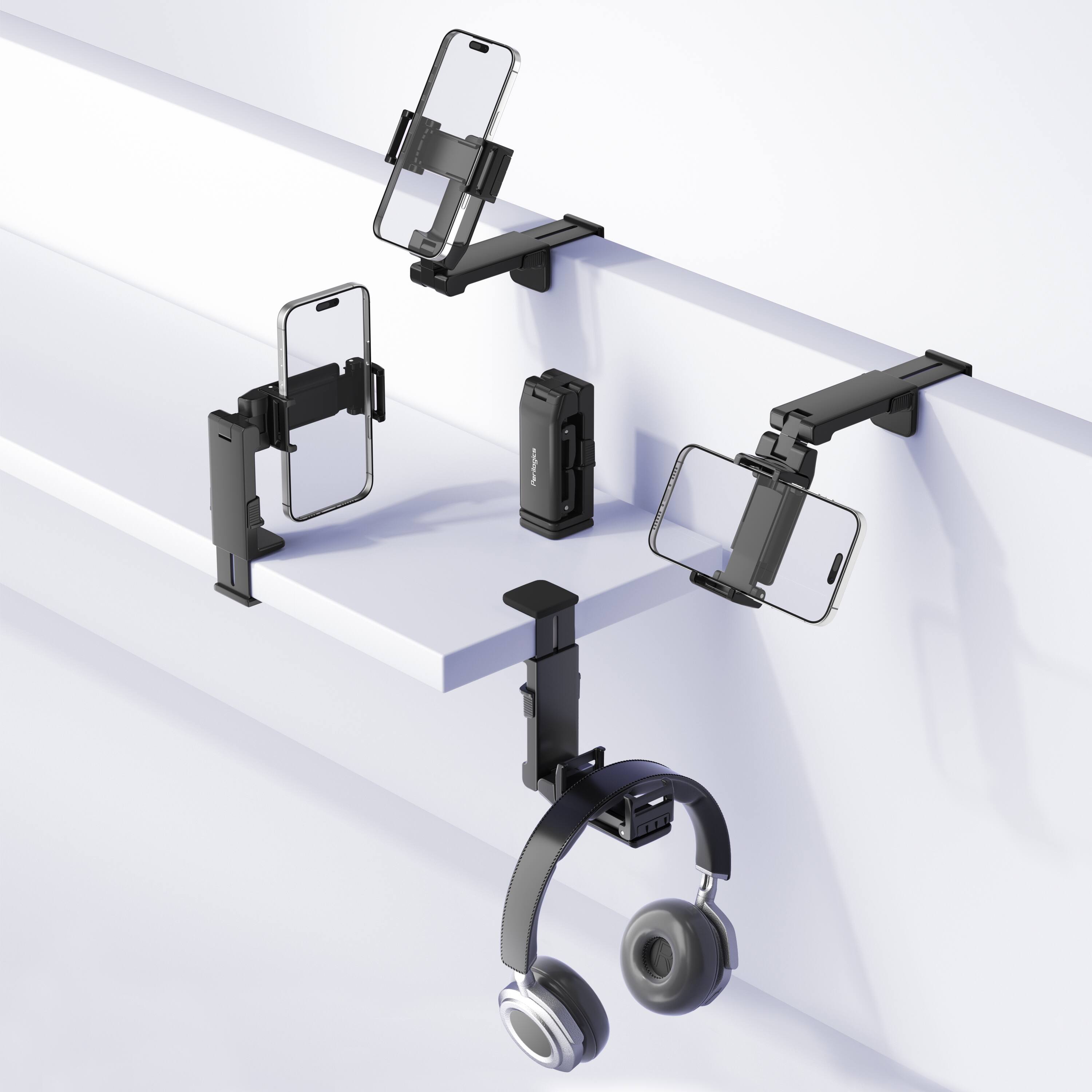 Angle. Perilogics - Upgraded Universal Airplane Travel Phone Holder. Packable Phone Mount with Silent Angle Adjustments for On-the-Go Use - Black.