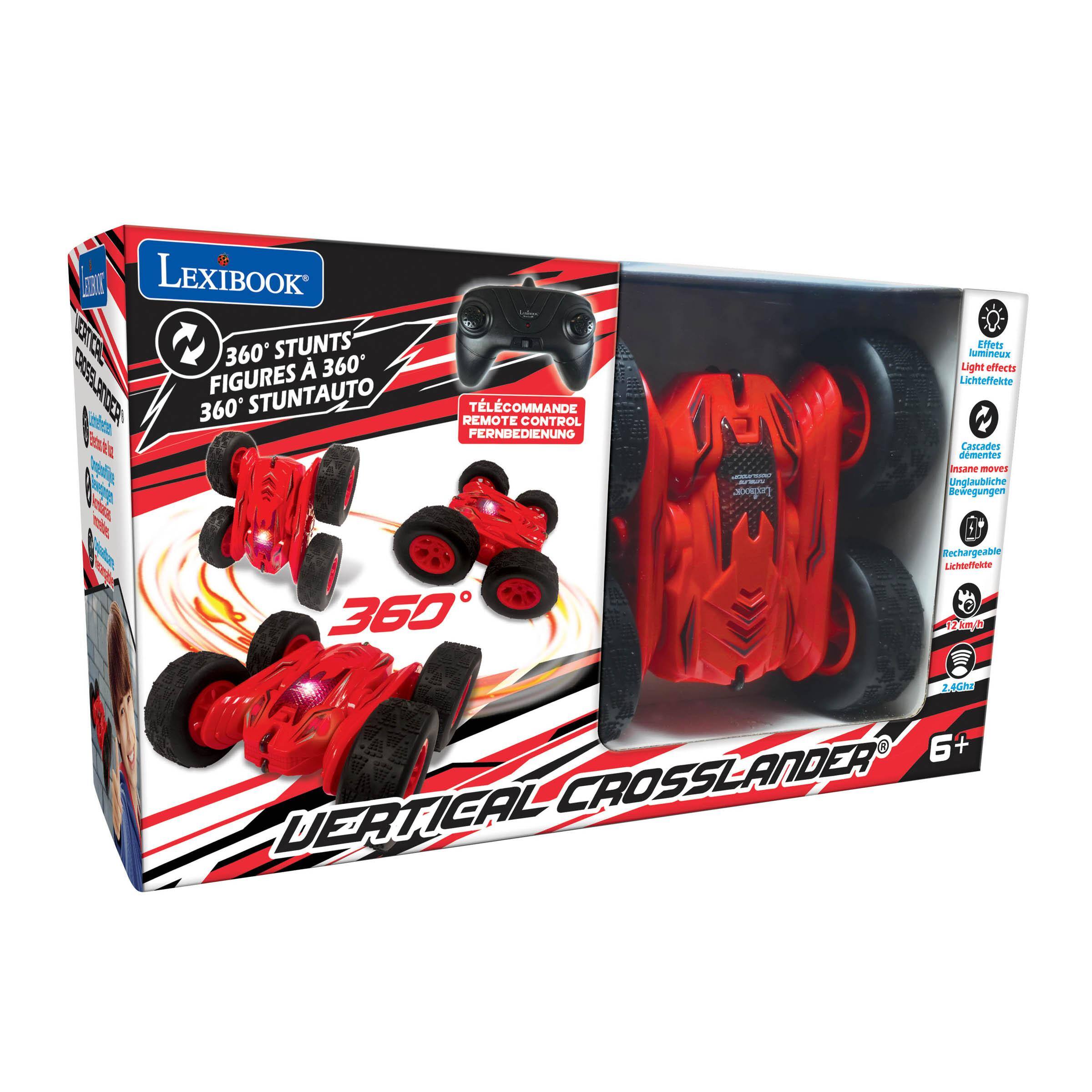 LEXIBOOK 360° STUNTS FIGURES A 360° STUNTAUTO  
TELECOMMANDE REMOTE CONTROL FERNBEDIENUNG  
Effets lumineux Light effects Lichteffekte Cascades d'émotions Insane moves Unglaubliche Bewegungen  
Rechargeable Lichteffekte 360 12 km/h 2.4Ghz 6+  
VERTICAL CROSSLANDER