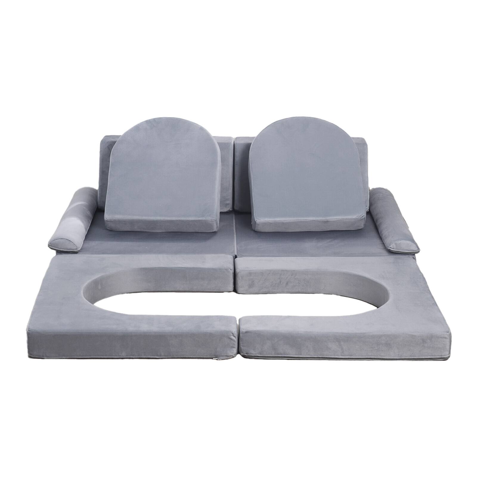 Alt View 4. Siljoy - 10-Piece Kids Modular Play Couch, 28D Foam, Teddy Fleece, Armrests, Gray, Transformable, Machine Washable - Gray.