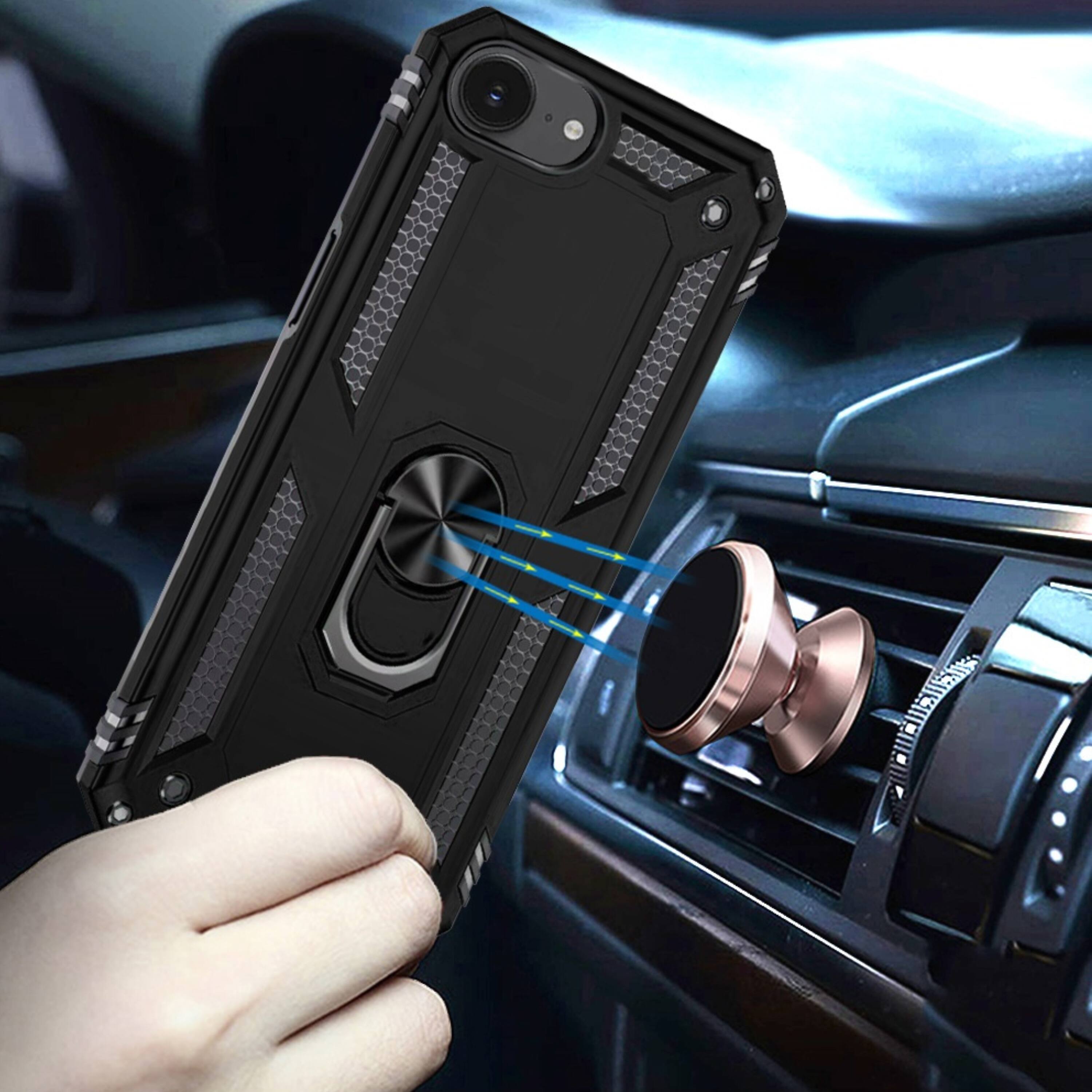 Left. Kitcheniva - Ring Metal Kickstand Hybrid Case With Tempered Glass For iPhone 16e 17e Purple - Purple.