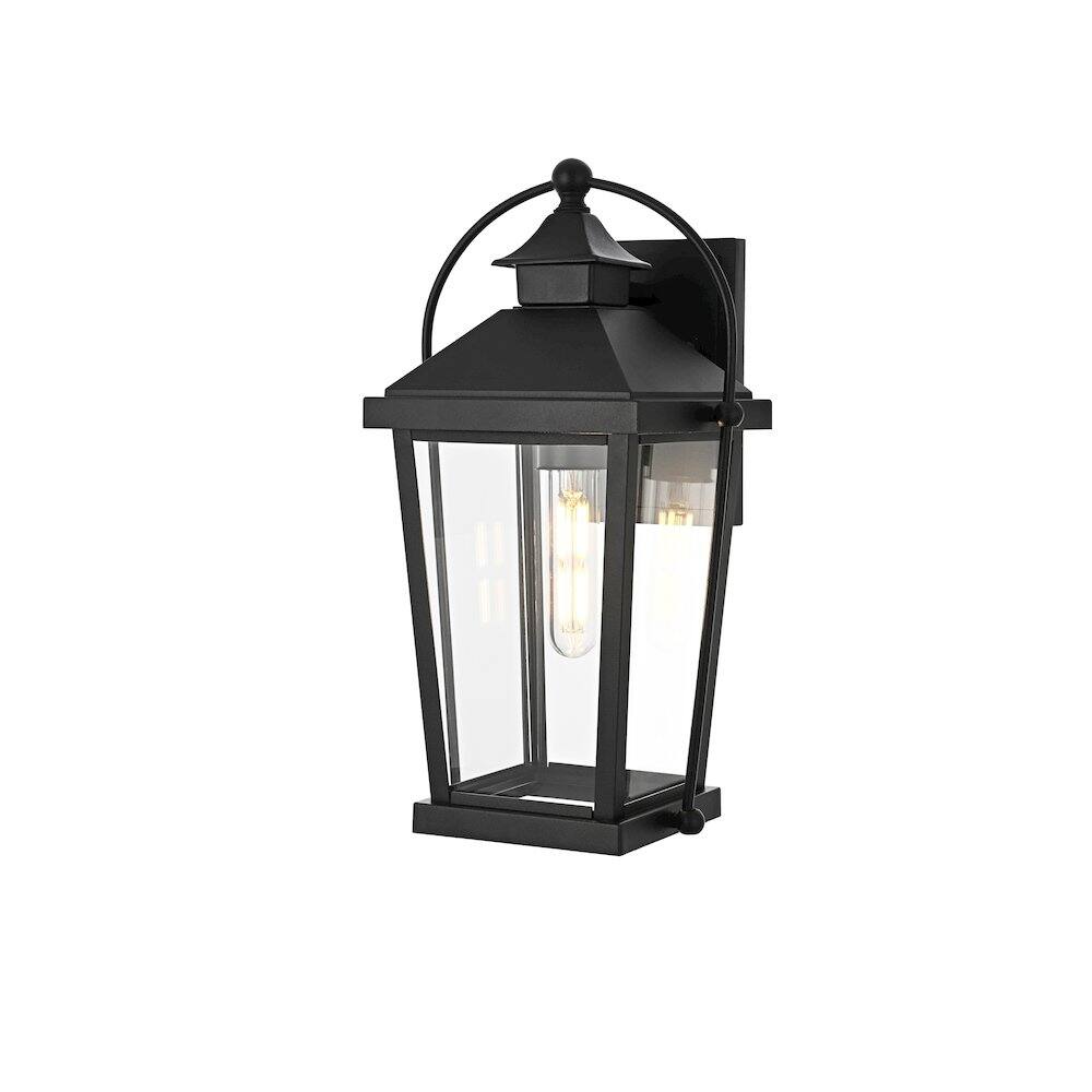 Angle. Elegant Lighting - Luz 14 inch Outdoor Wall sconce in Black - Black And Clear.