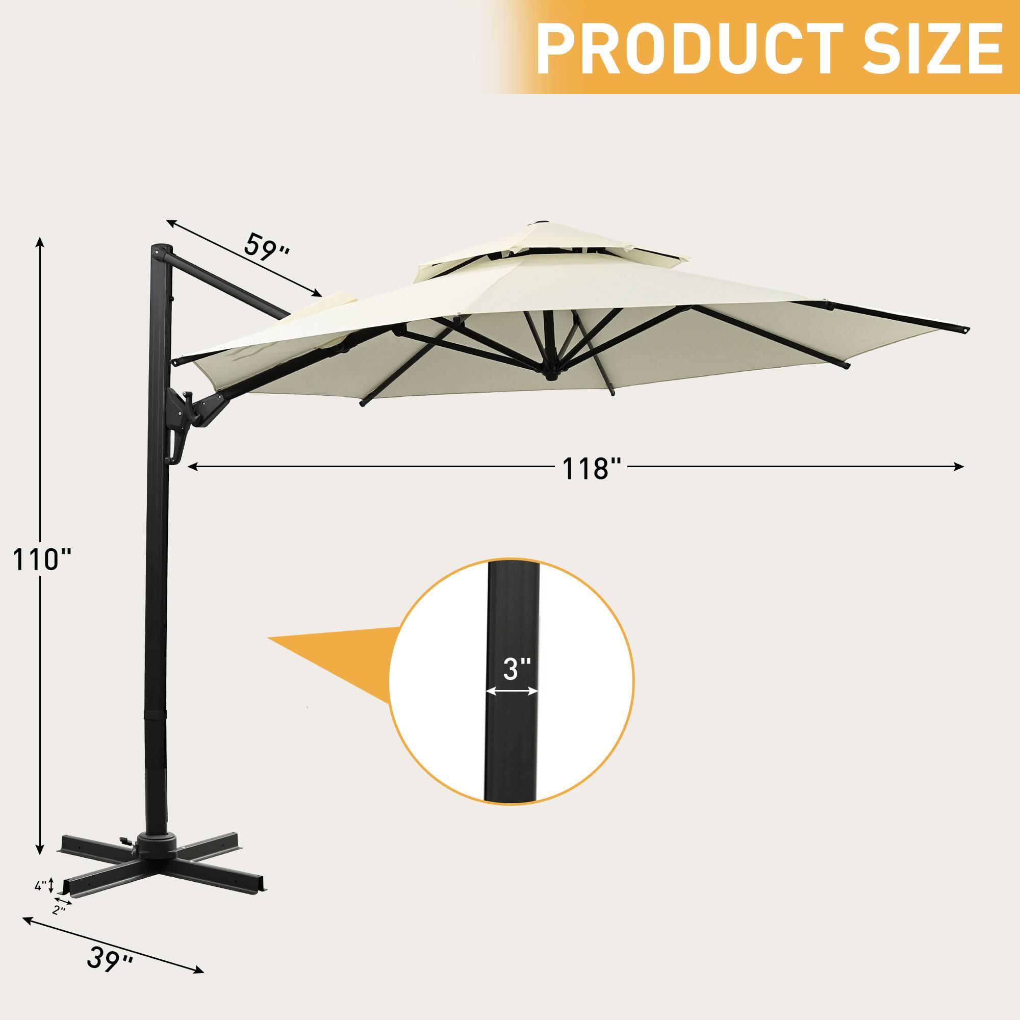PRODUCT SIZE 59" 118" 110" 3" 39"