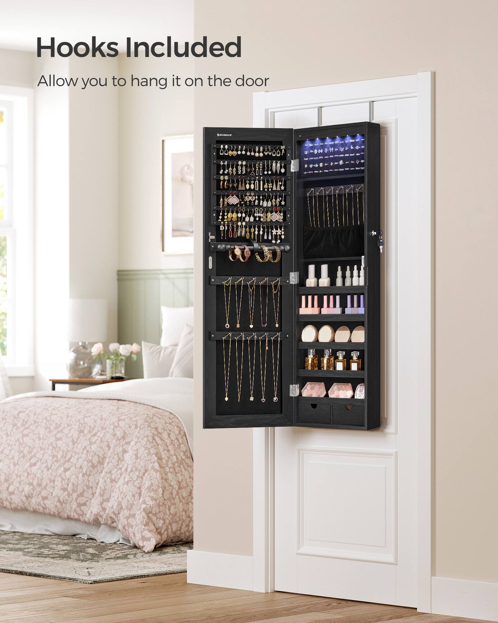 Hooks Included  
Allow you to hang it on the door