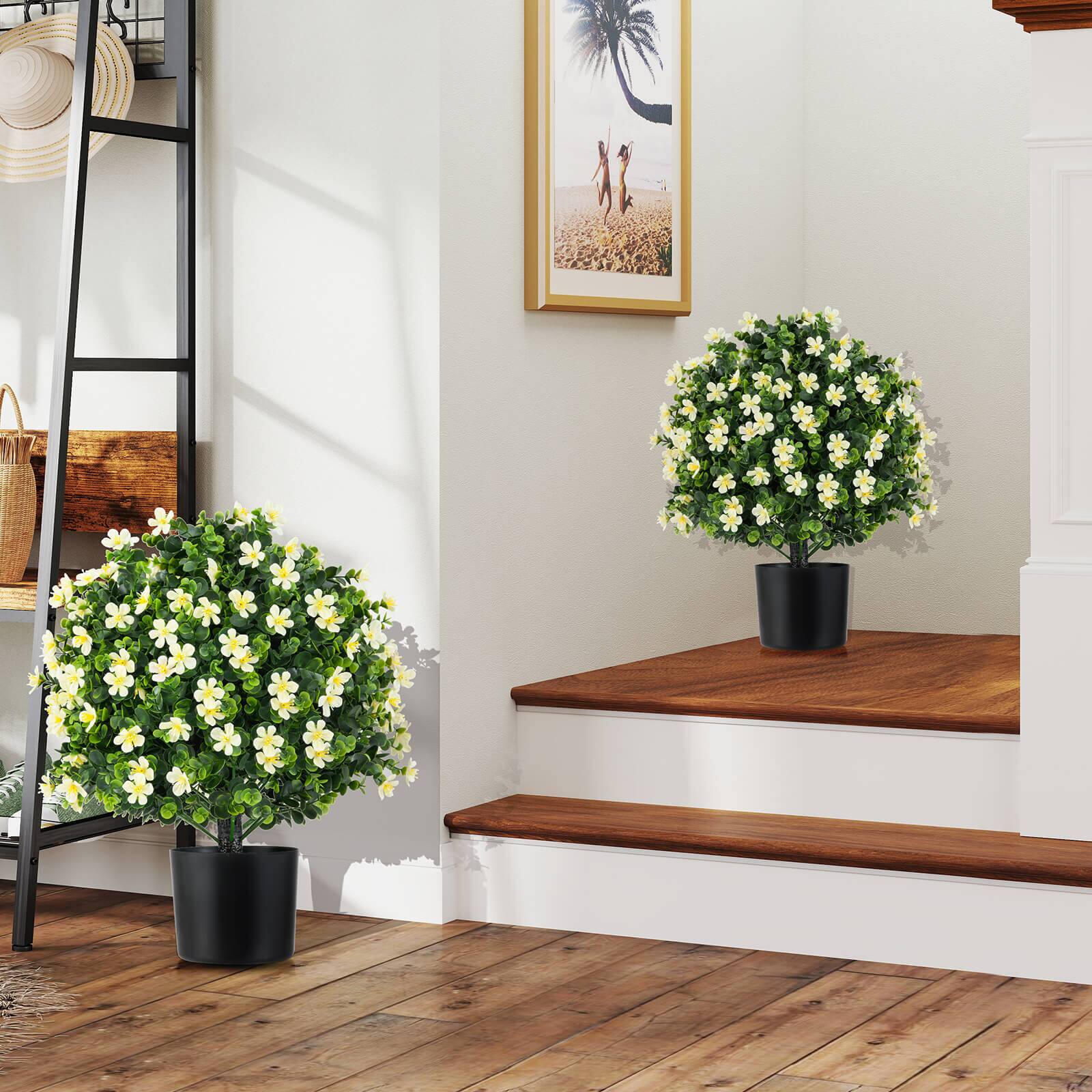 Alt View 3. Costway - Costway 2 Pack Artificial Boxwood Topiary Ball Tree Faux Shrub Bushes with Flowers White - White.