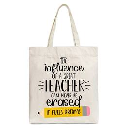 OrnamentallyYou - The Influence of a Great Teacher Canvas Tote Bag, Appreciation Gift Bag for Educators - Beige