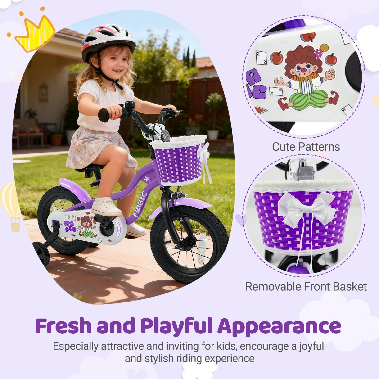Fresh and Playful Appearance  
Especially attractive and inviting for kids, encourage a joyful and stylish riding experience  

Cute Patterns  

Removable Front Basket