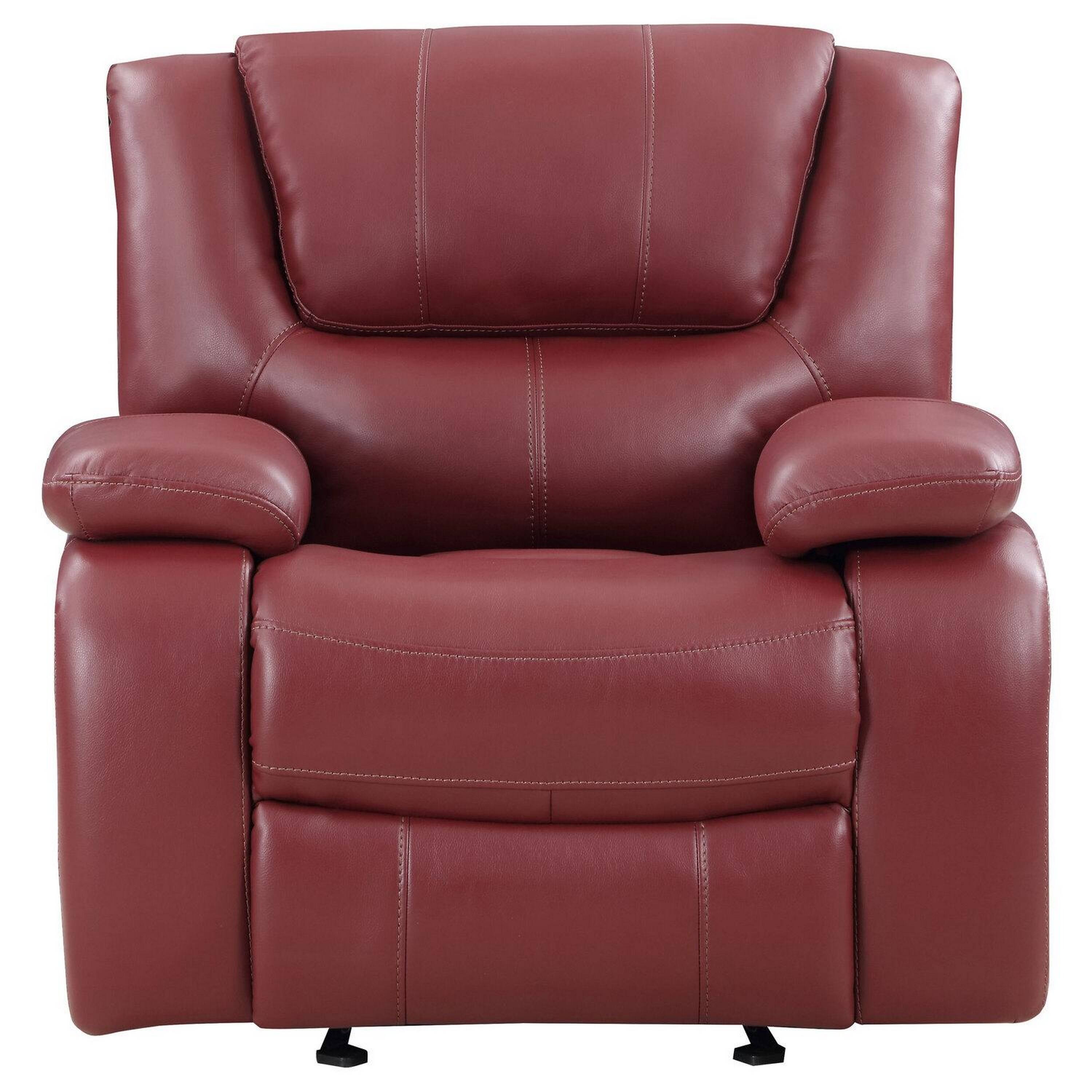 Angle. Manhattan Lane - Mila 38 Inch Manual Recliner Accent Sofa Chair,  Faux Leather, Wood - Red, Black.