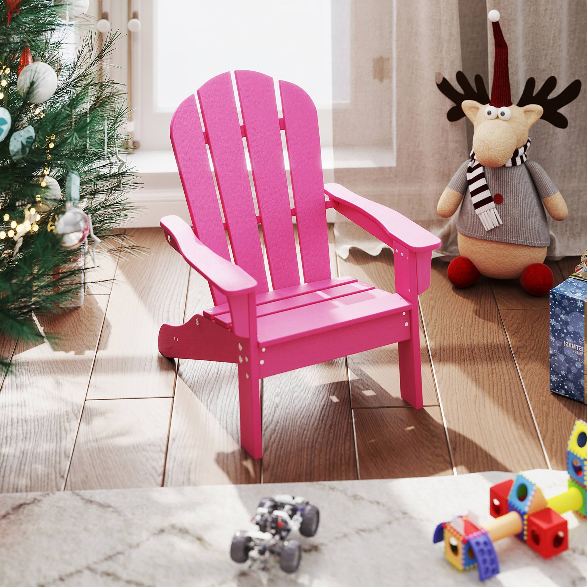 Alt View 4. Gymax - Gymax 4PCS Kid's Adirondack Chair All-Weather HDPE Toddler Lawn Chair w/ Ergonomic Design Pink - Pink.