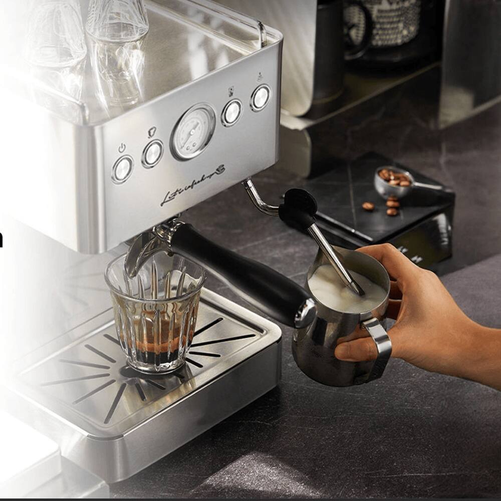 Back. Plum Chef - Semi-Automatic Espresso Machine 15 Bar 1500W Coffee Maker - Stainless Steel.