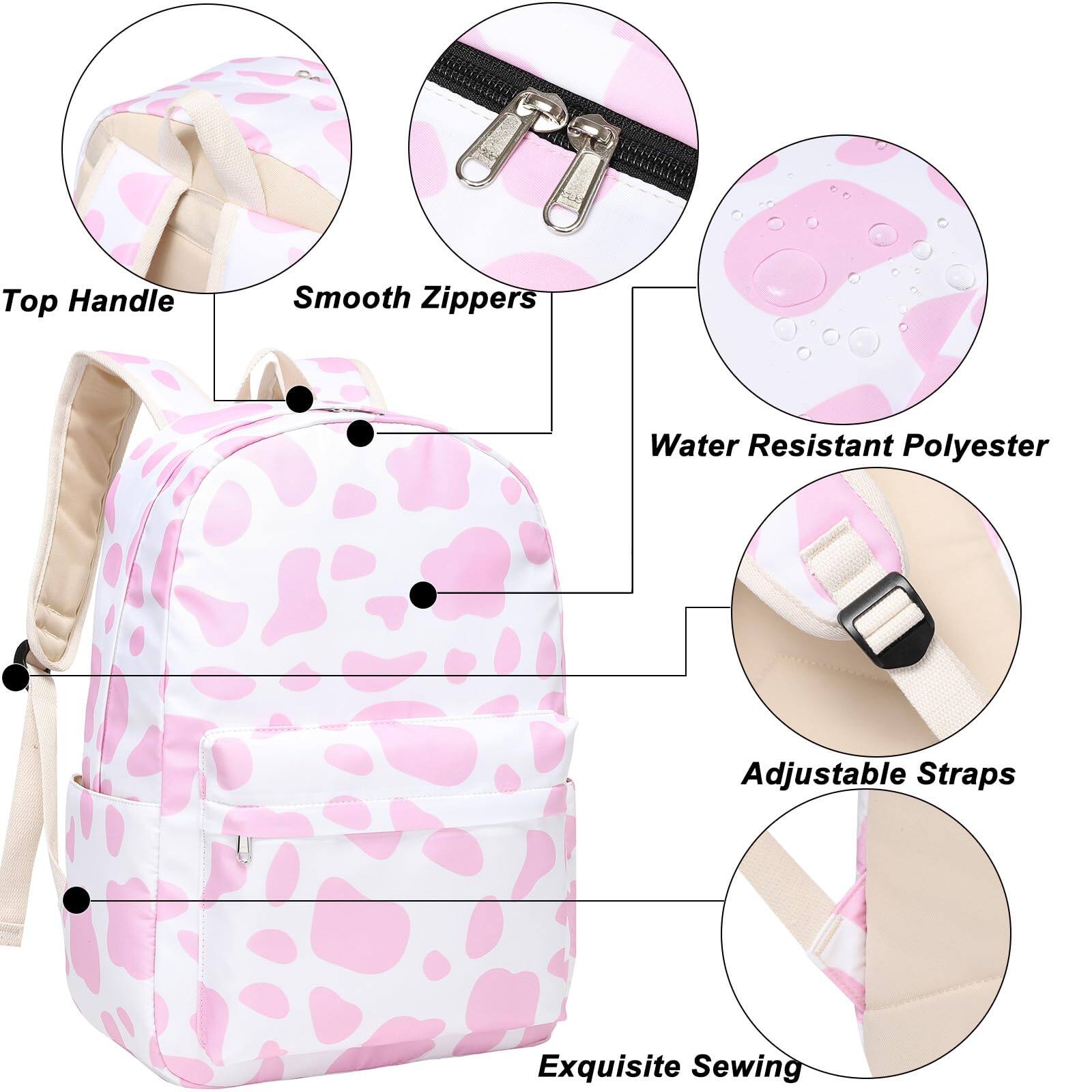 Alt View 1. Stamp n Camp - Backpack With Lunch Box Bookbag Primary Elementary Cow Print And Bag Set For - Pink.