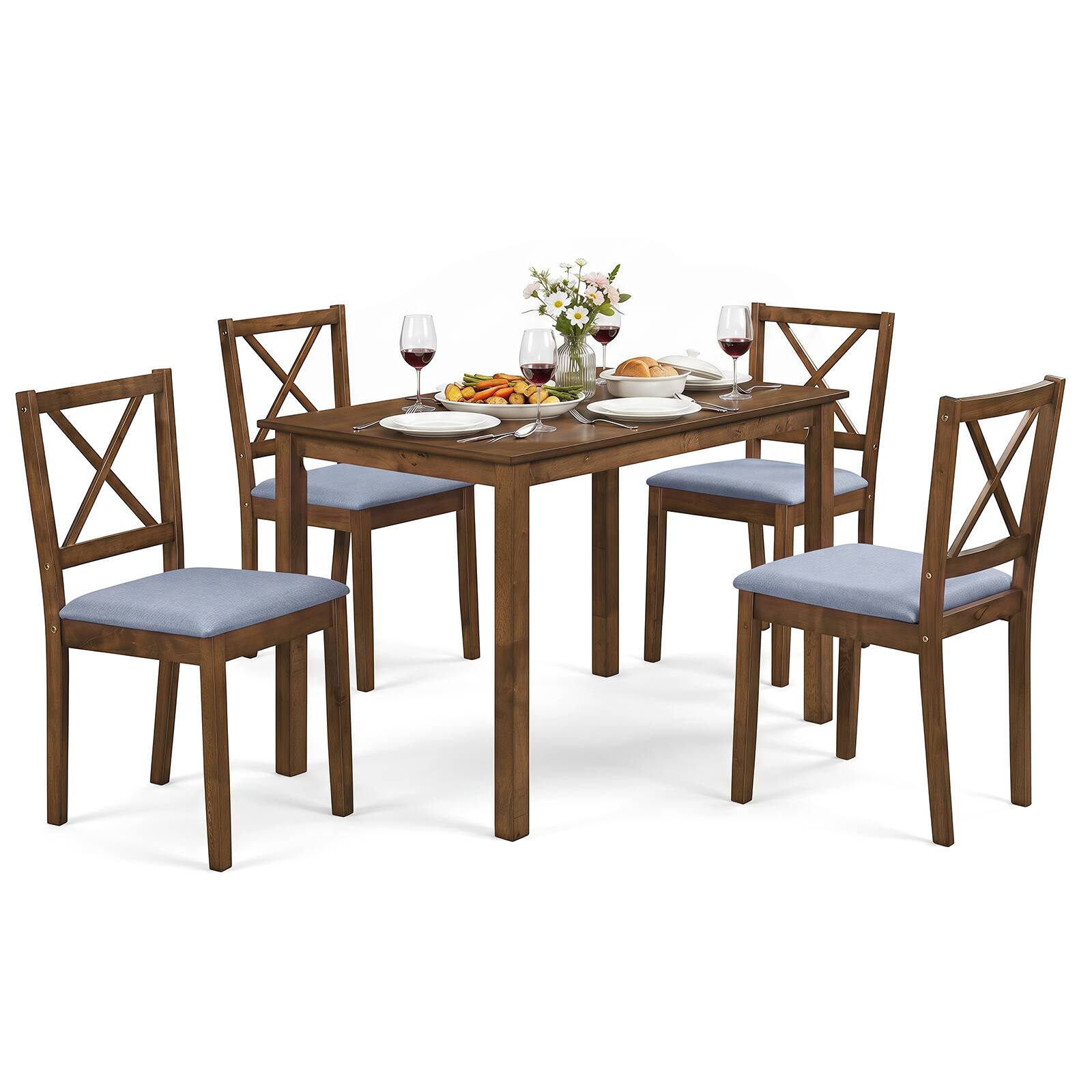 Alt View 1. Costway - Costway 5-Piece Dining Set with Rectangular Table & Upholstered Chairs, Space-Saving Design - Brown & Gray.