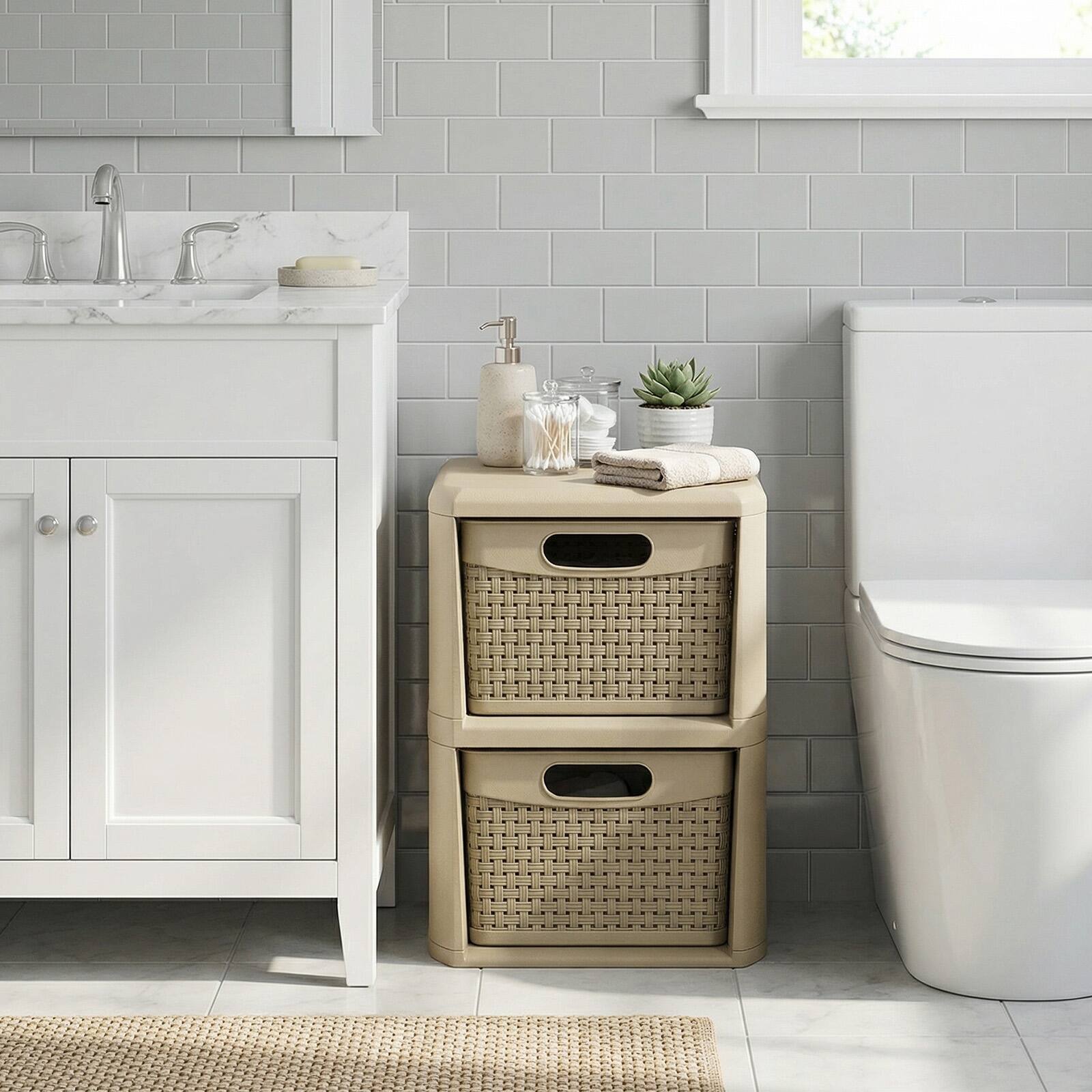 Alt View 3. Costway - Costway 1 PCS 2-Drawer Storage File Organizer Box with Wicker Patterns, Handles for Bedroom, Bathroom - Tan.