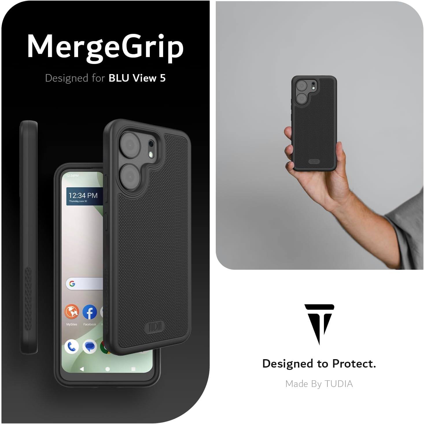 MergeGrip  
Designed for BLU View 5  

12:34 PM  
Thursday, June 20  

Designed to Protect.  
Made By TUDIA