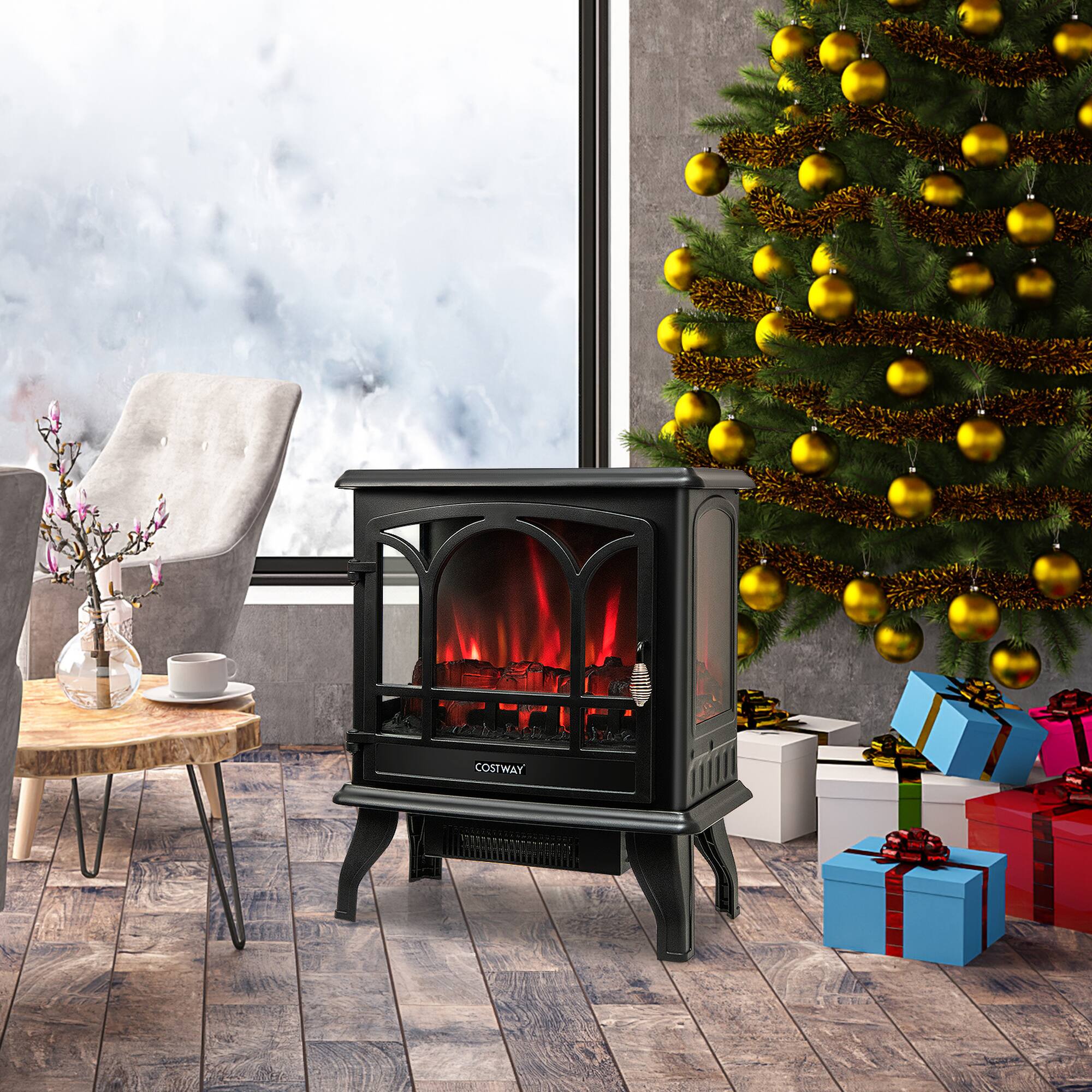 Alt View 3. Costway - Costway 23" Freestanding Electric Fireplace Heater Stove W/ Realistic Flame Effect 1400W - Black.