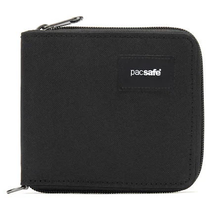 Front. Pacsafe - RFIDsafe Zip Around Wallet - Jet Black.
