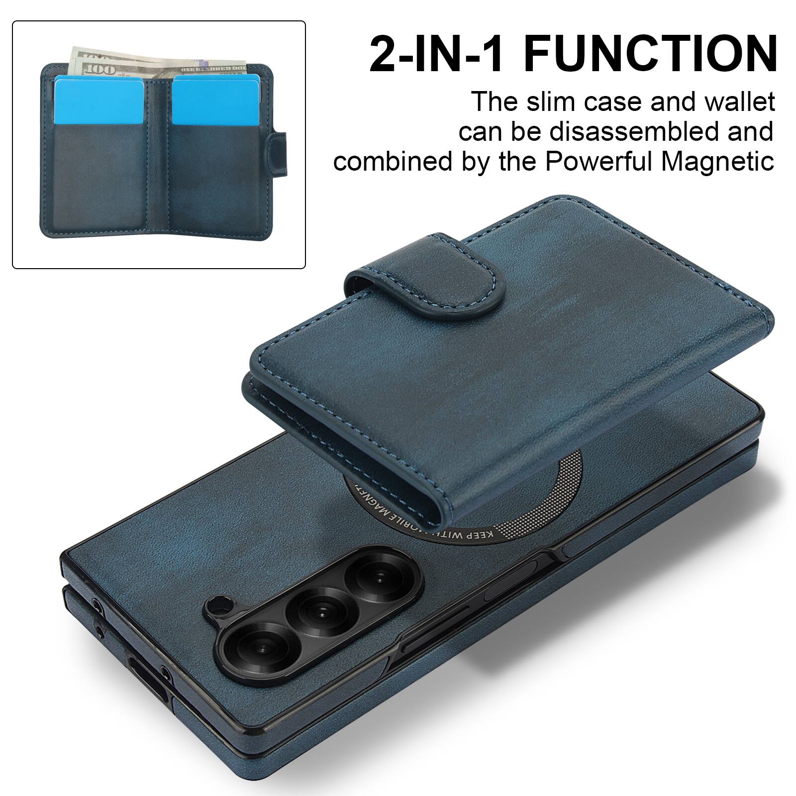 100 : : CH.. 2-IN-1 FUNCTION

The slim case and wallet can be disassembled and combined by the Powerful Magnetic MAGNETIC ORILE WITH KEEP