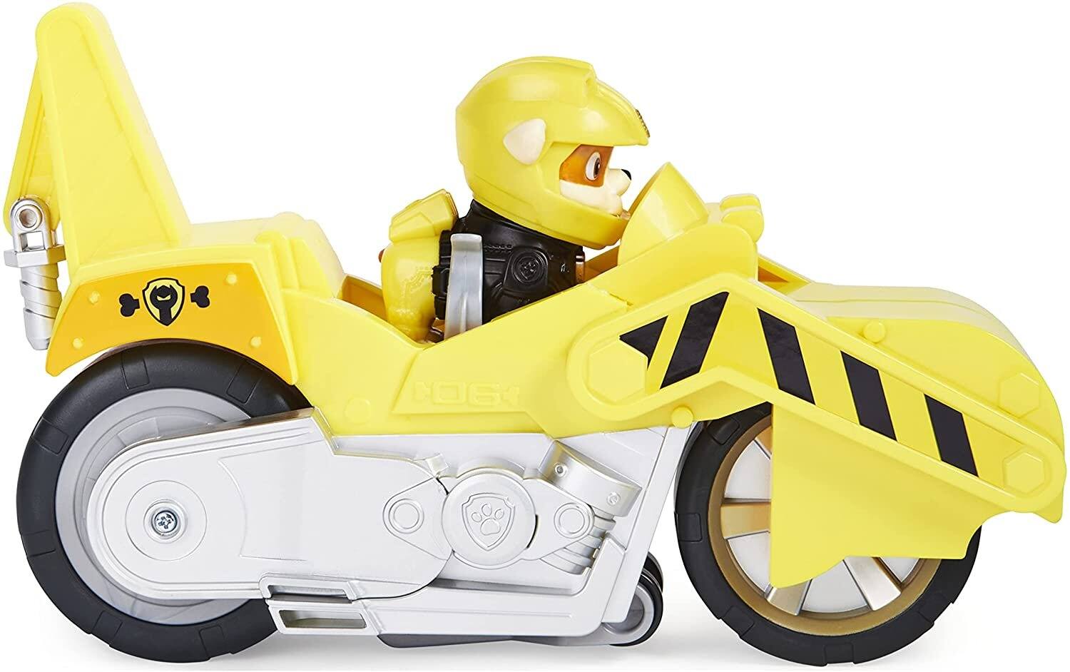 Back. Paw Patrol - PAW Patrol Rubble Moto Pups Deluxe Pull-Back Motorcycle Vehicle with Wheelie Feature and Toy Figure, Ages 3+ - Yellow.