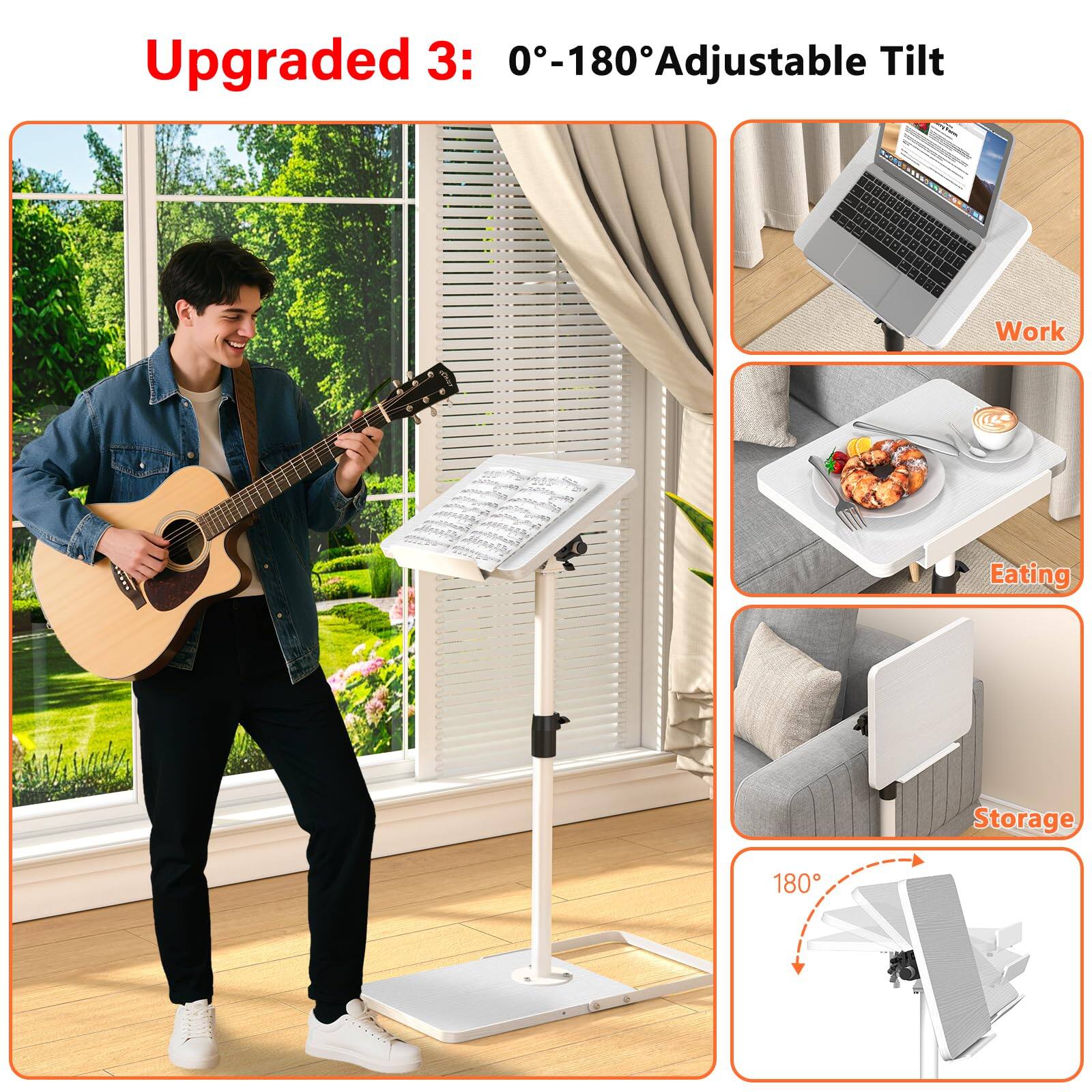 Upgraded 3: 0°-180° Adjustable Tilt

- Work
- Eating
- Storage

180°
