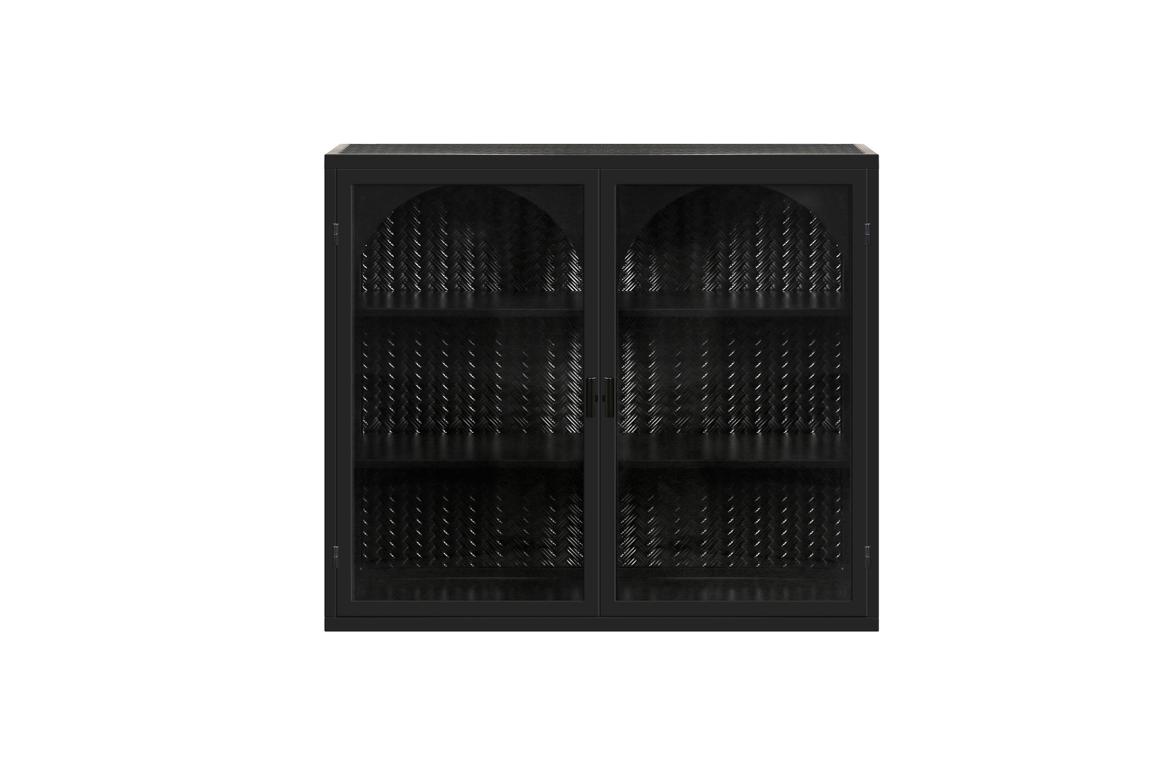 Angle. Spaco - Spaco 27.56" Wall Cabinet with Glass Doors, Modern 2 Door Storage Cabinet with 3 Tier Shelves and Woven Pattern Design - Black.
