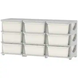 Qaba - 3 Tier Kids Storage Unit Dresser Tower w/ 9 Drawers - Cream White