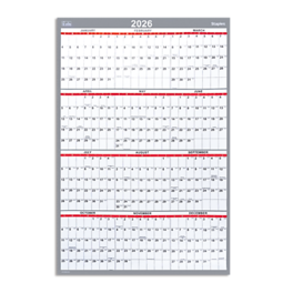 Staples - 2026 48" x 32" Yearly Dry Erase Wall Calendar, Reversible, White/Red/Gray (ST58450-26) - White/Gray