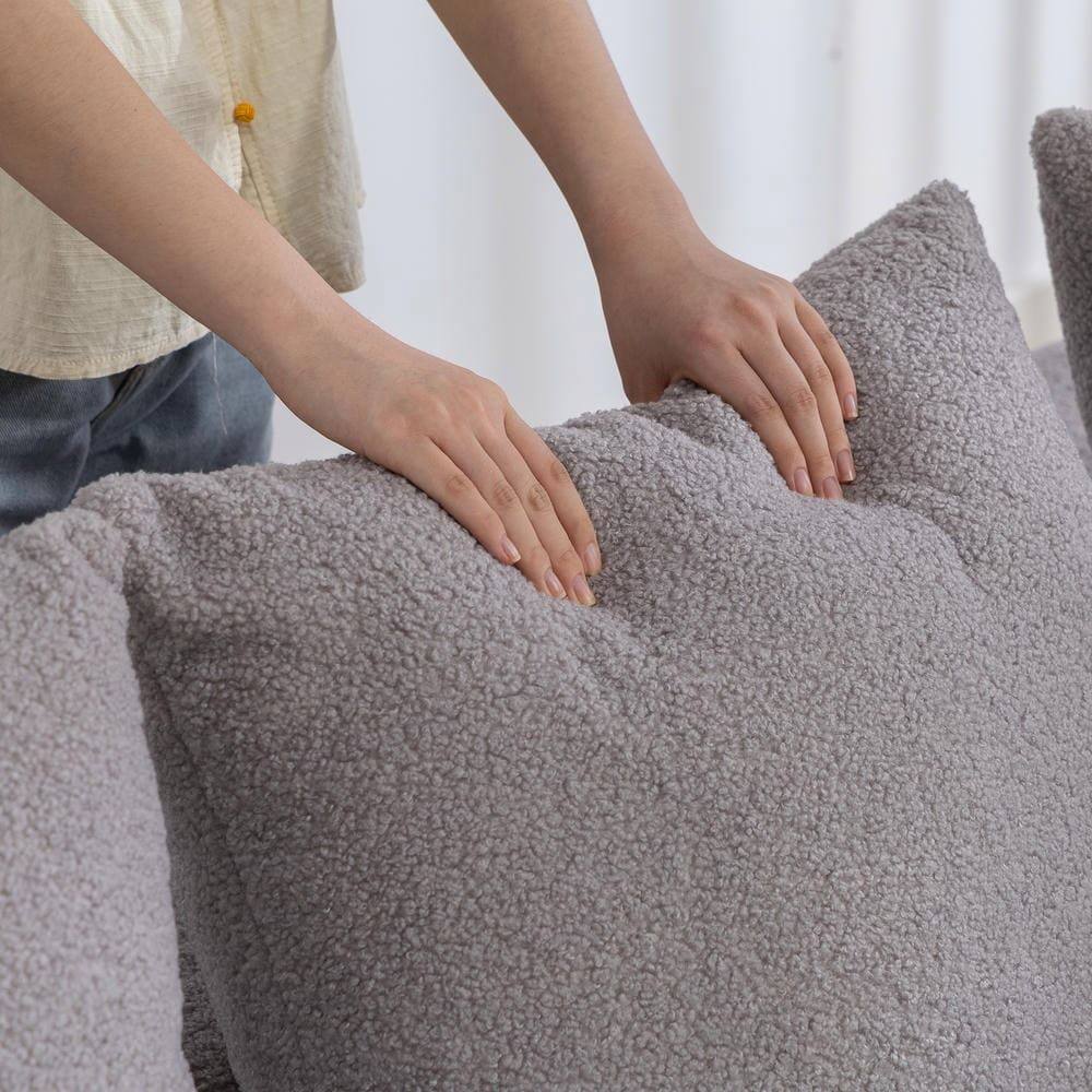 Alt View 8. Kadyn - L-Shaped Full Foam Sectional Sofa, 5 Pillows, Compressed Shipping, Flannelette, Space Saving Design, Gray - Gray.